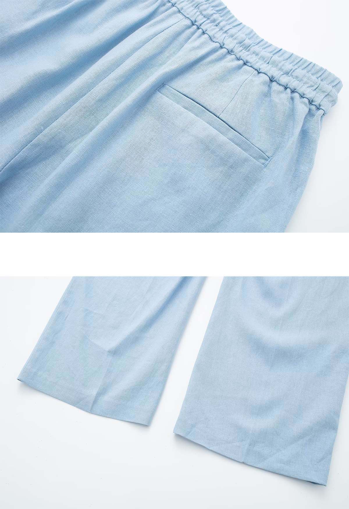 Breezy Cotton Straight-Leg Pants in Blue