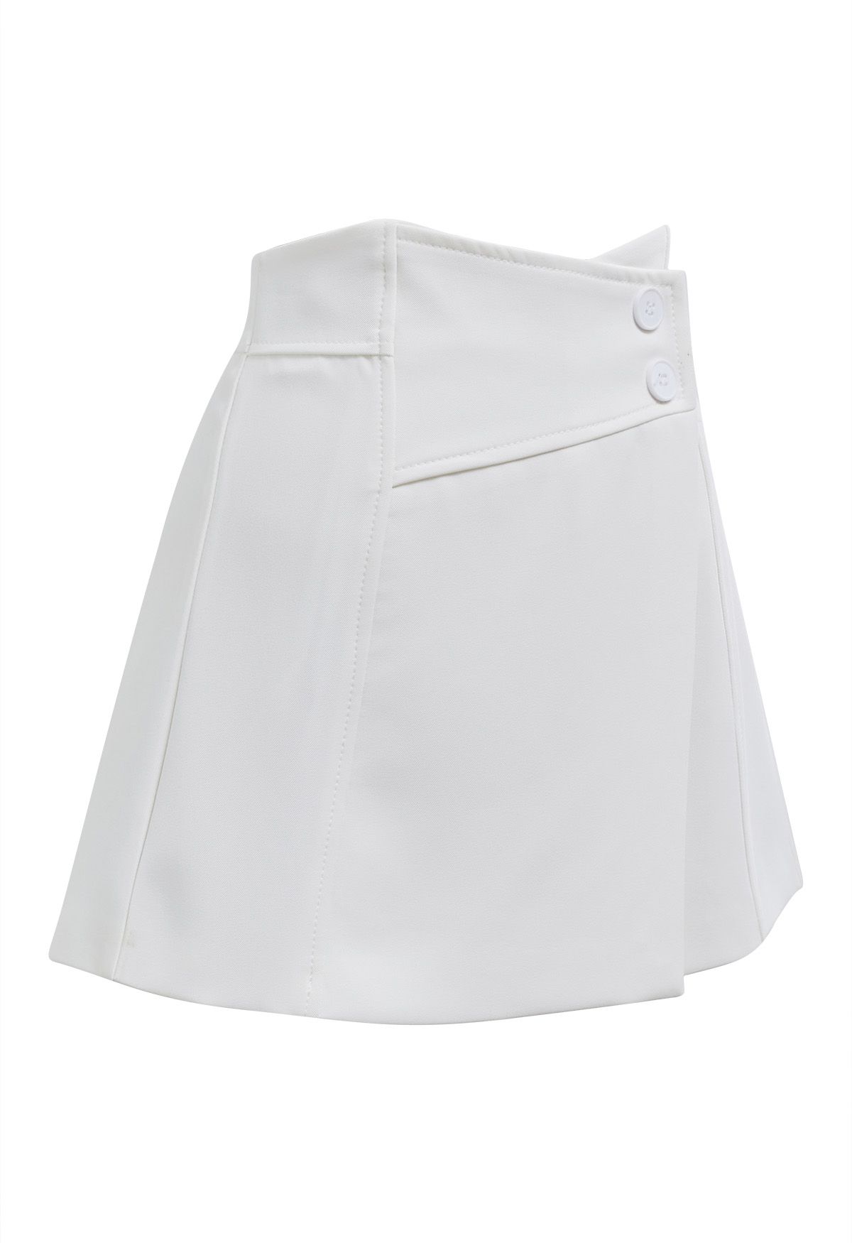 High Waist Buttoned Flap Skorts in White