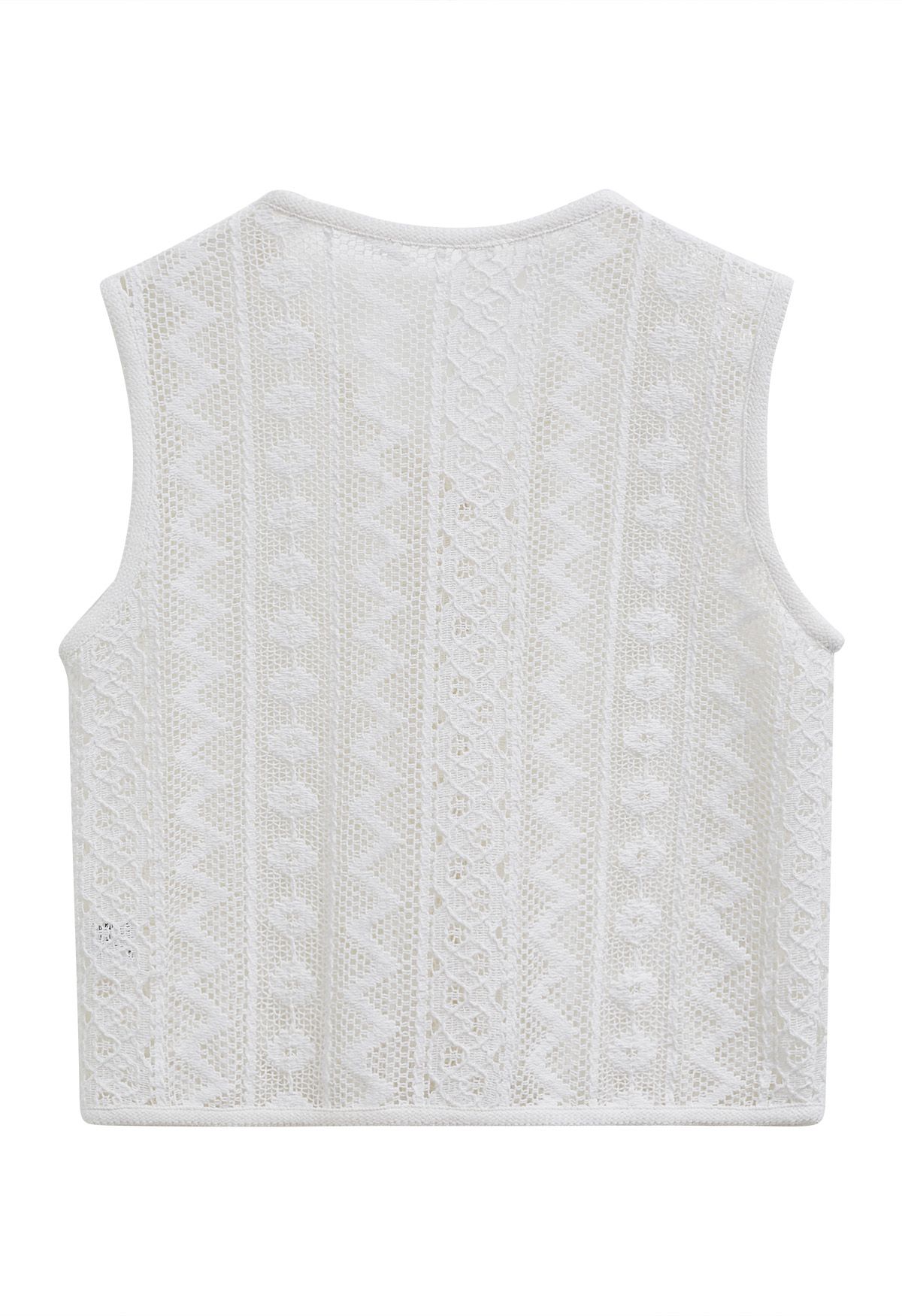 V-Neck Openwork Cotton Vest in White