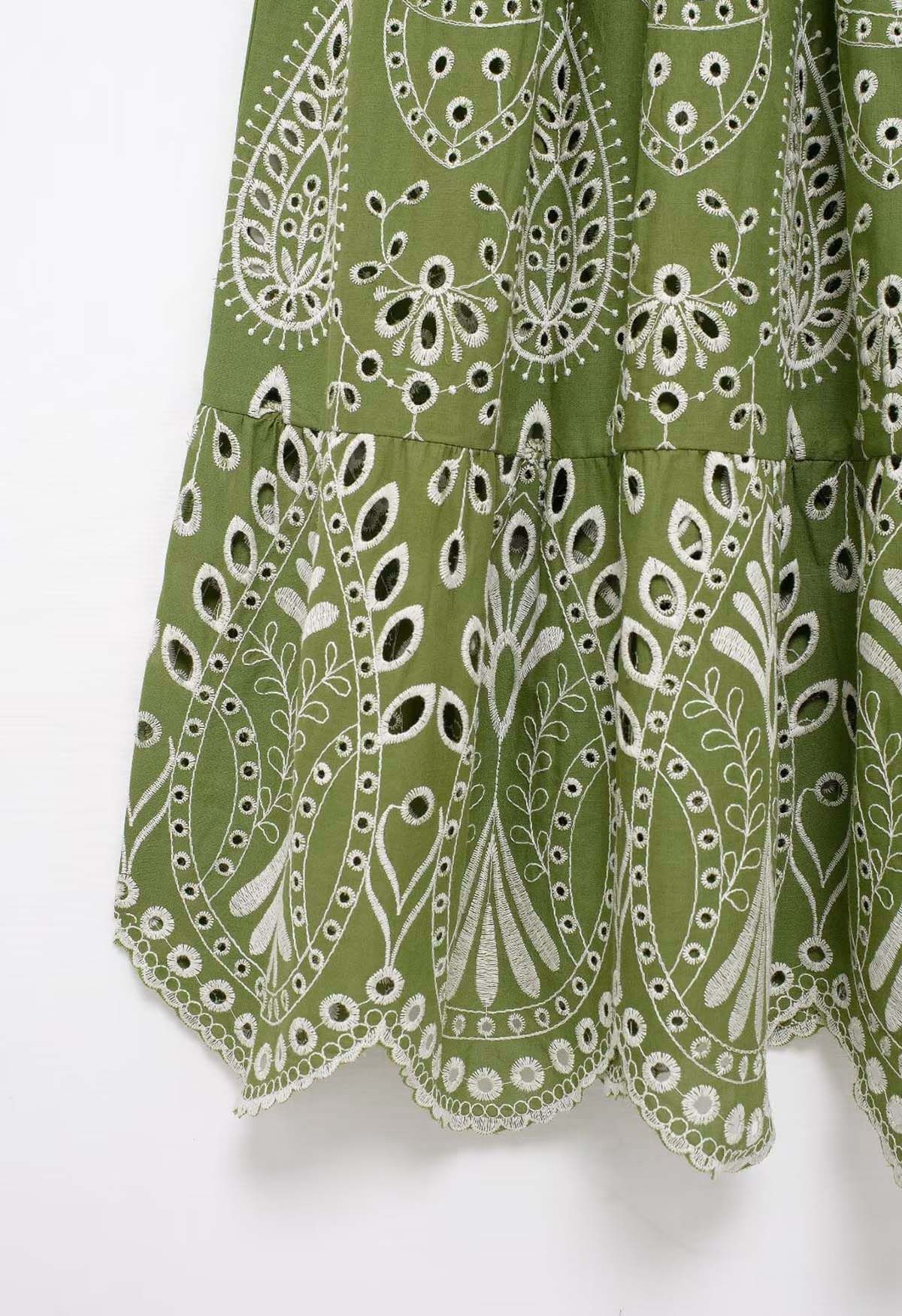 Sunny Poise Green Eyelet Embroidered Cami Dress