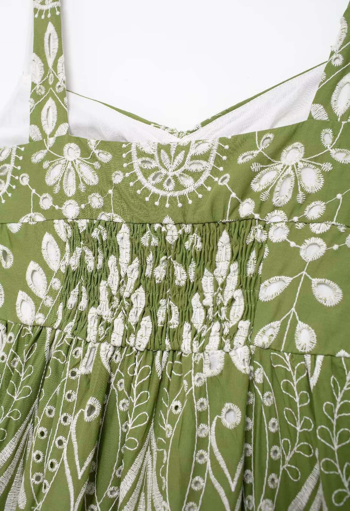 Sunny Poise Green Eyelet Embroidered Cami Dress