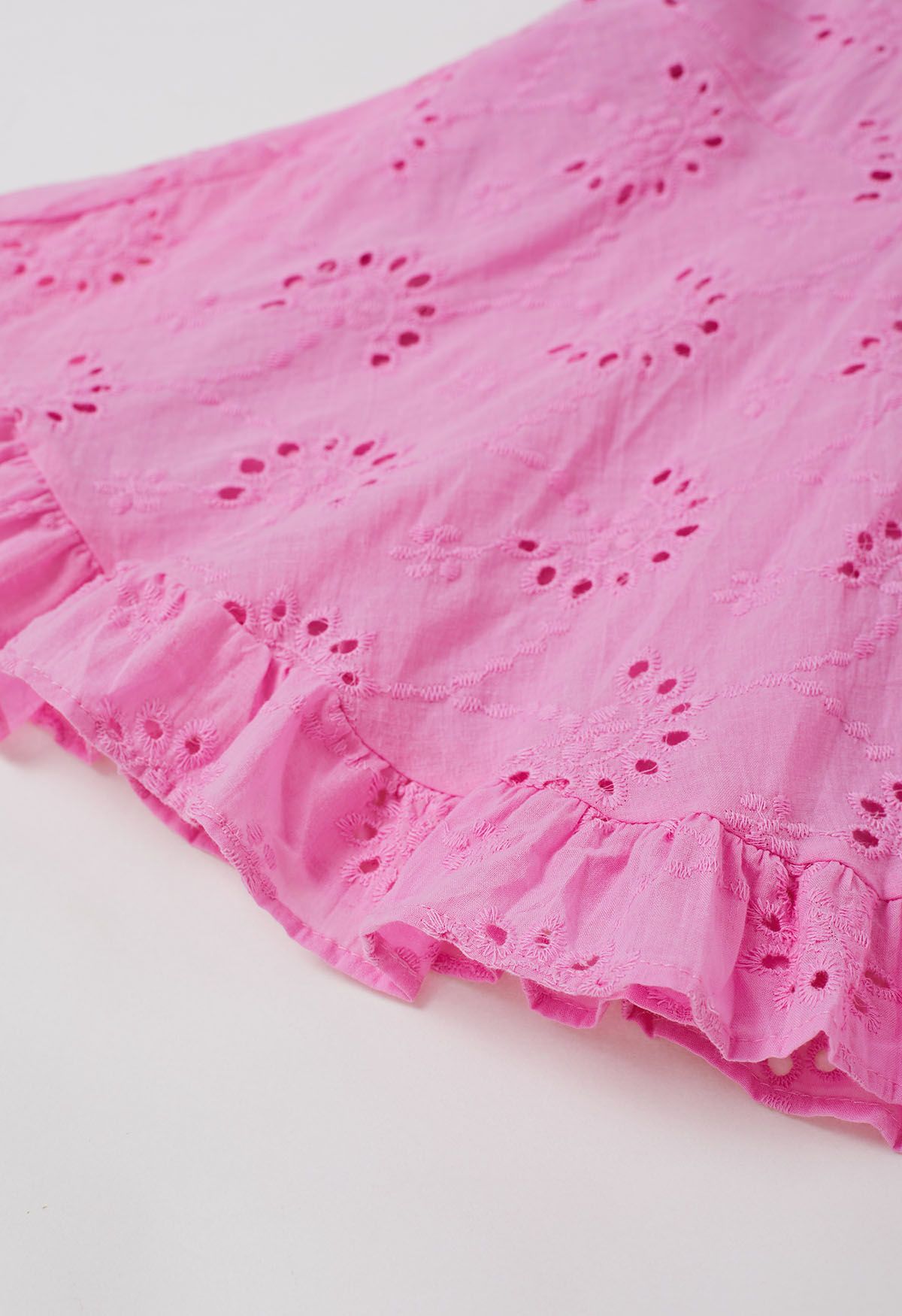 Drawstring Front Eyelet Embroidered Mini Dress in Pink