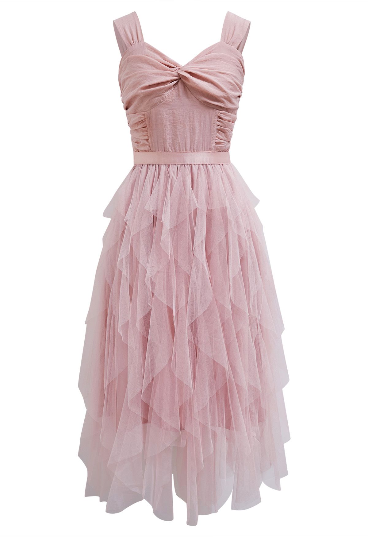 Twist Detail Mesh Tulle Cami Dress in Pink