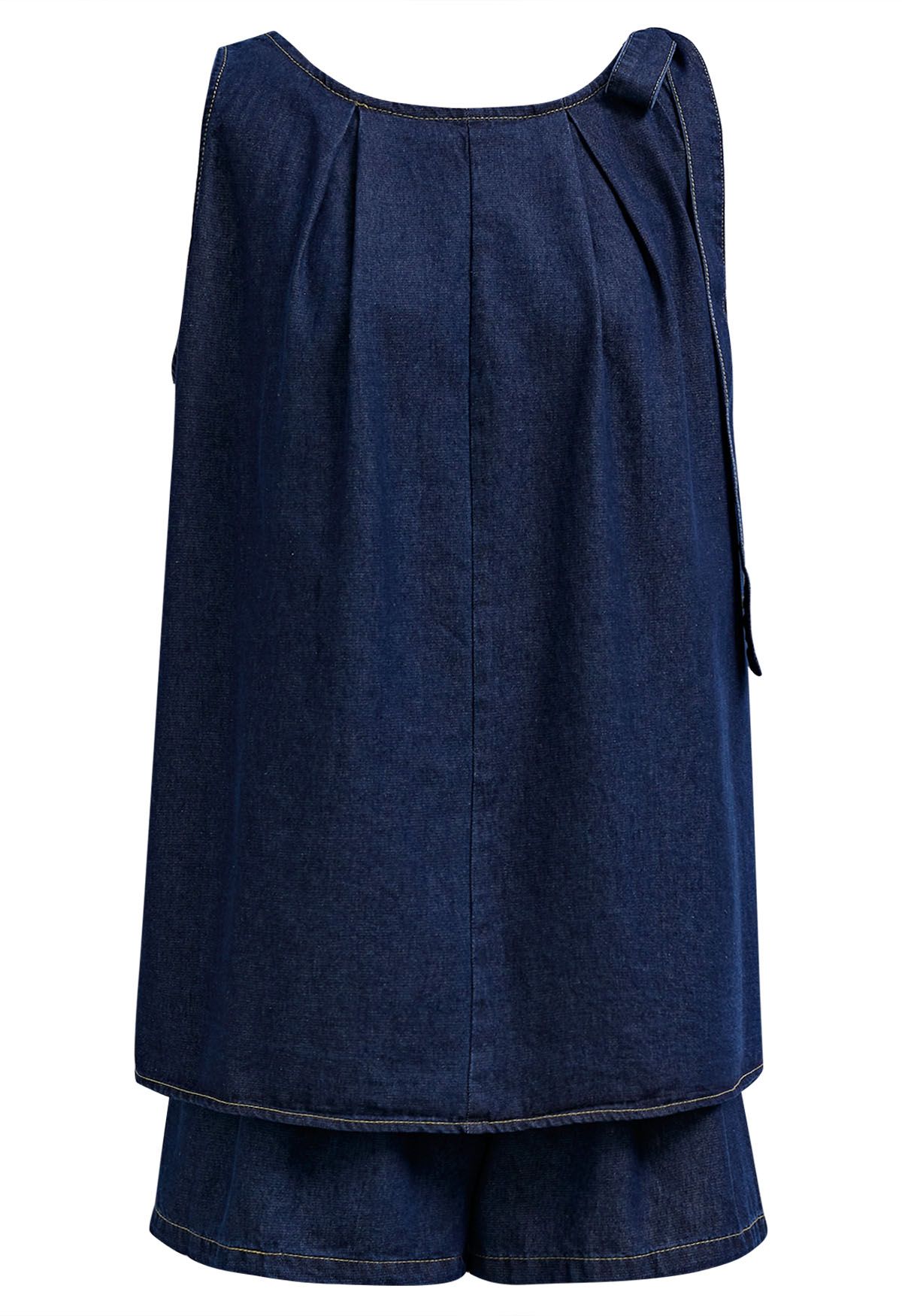 Bowknot Shoulder Sleeveless Denim Top and Shorts Set