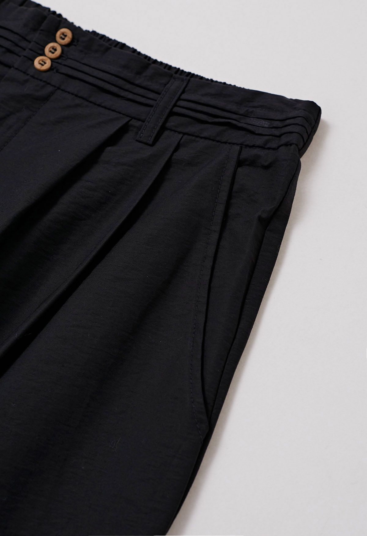 Pintuck Detail Wide-Leg Pants in Black