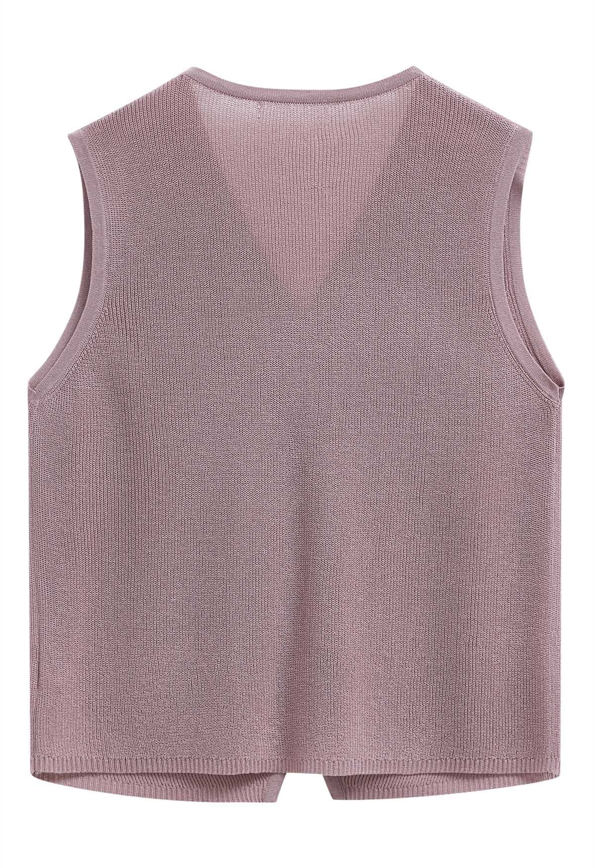 Button Down Patch Pocket Vest in Mauve