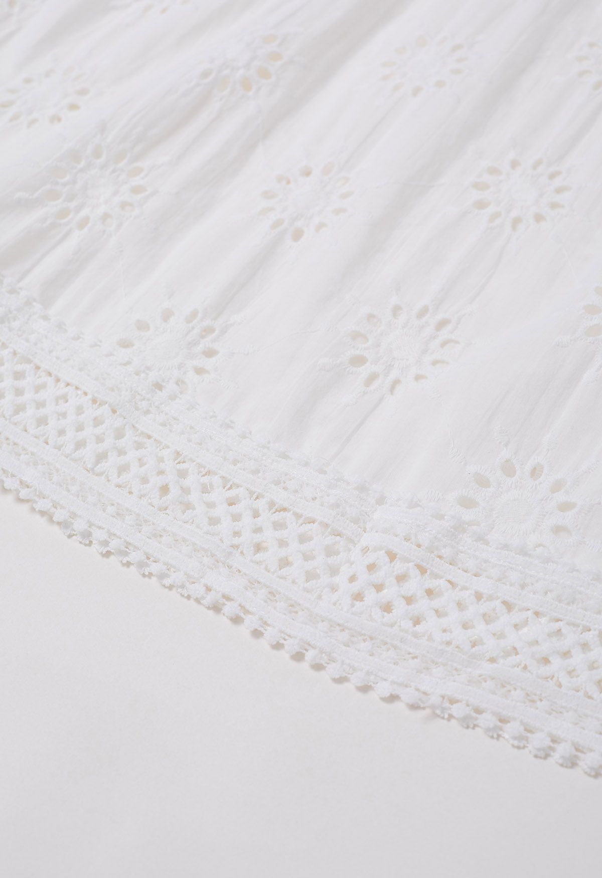 Floral Embroidered Eyelet Cotton Maxi Skirt in White