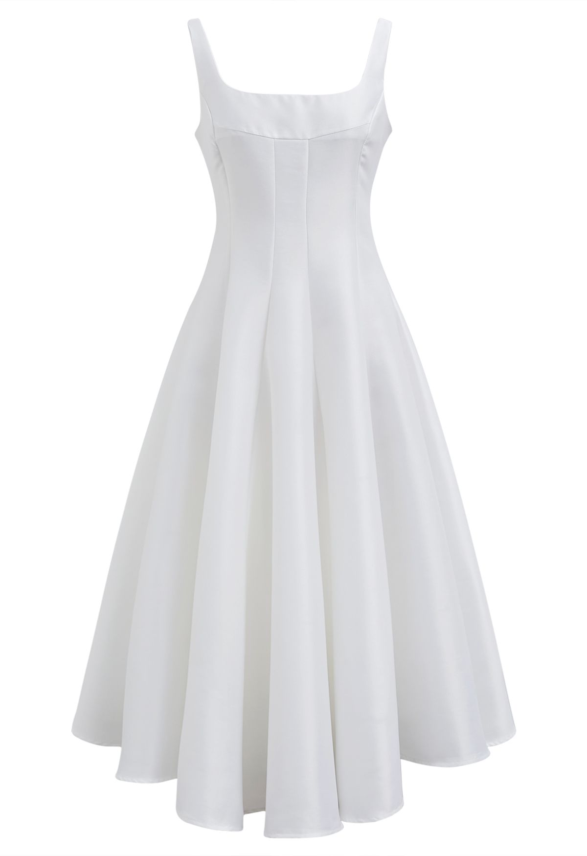 Polished Satin Flared Hem Cami Dress in White