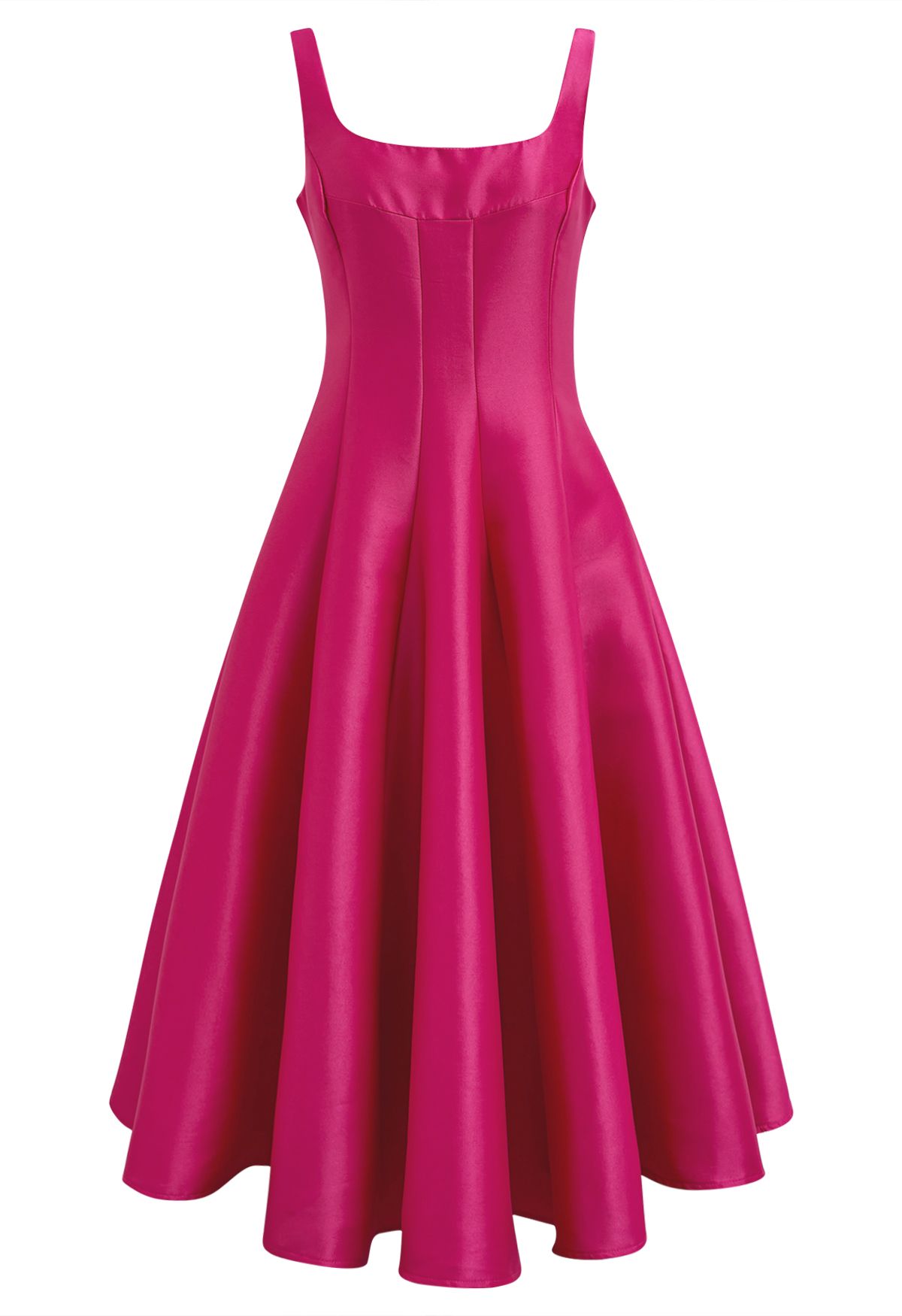 Polished Satin Flared Hem Cami Dress in Magenta