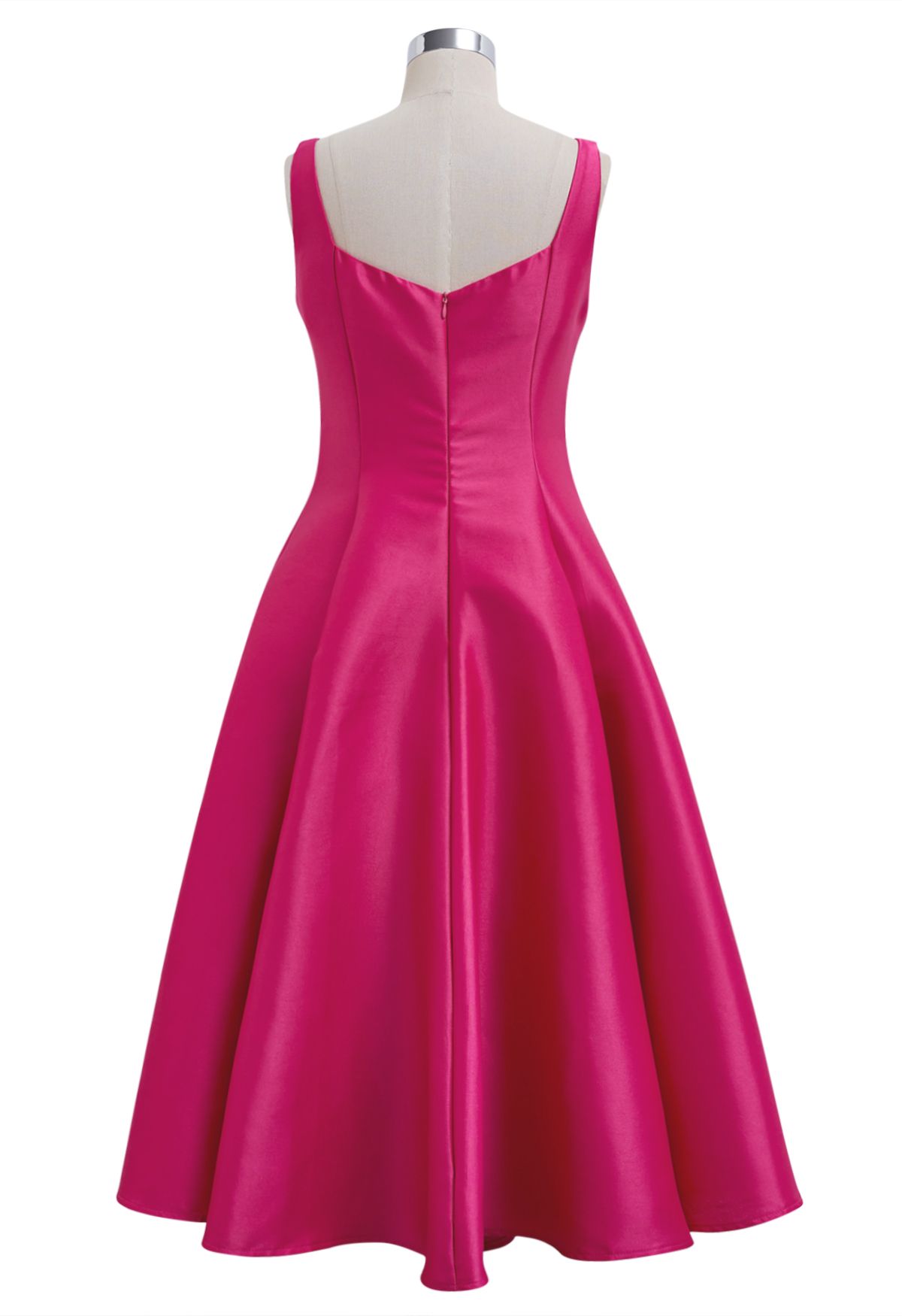 Polished Satin Flared Hem Cami Dress in Magenta