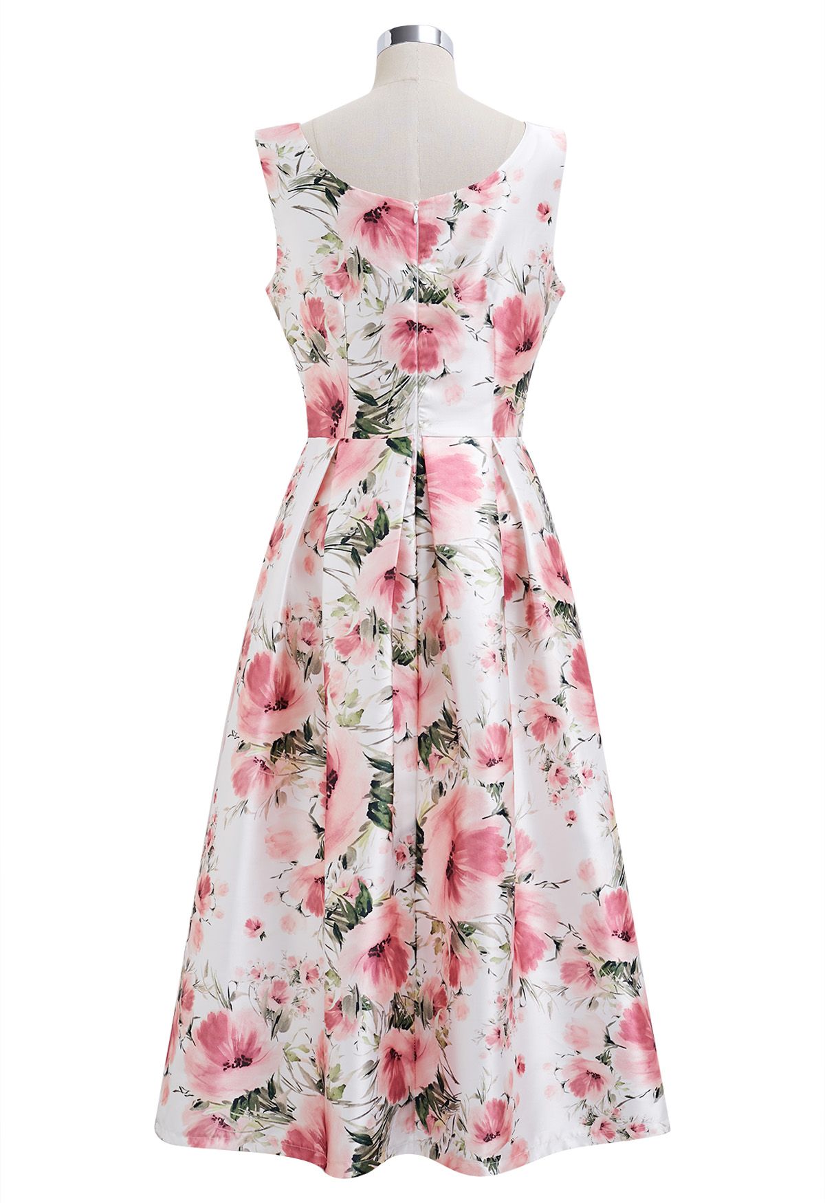 Graceful Blossom Sleeveless Midi Dress in White