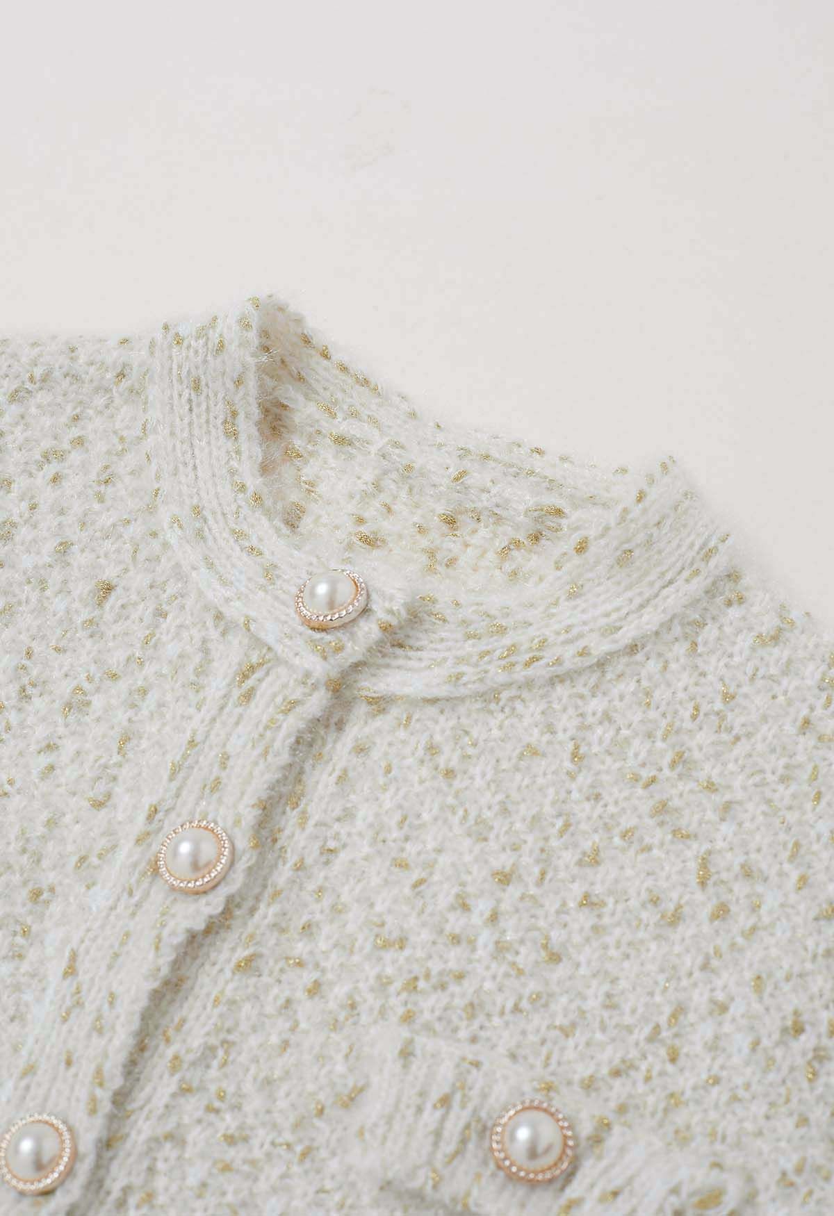 Fuzzy Mix-Knit Button Down Cardigan in White