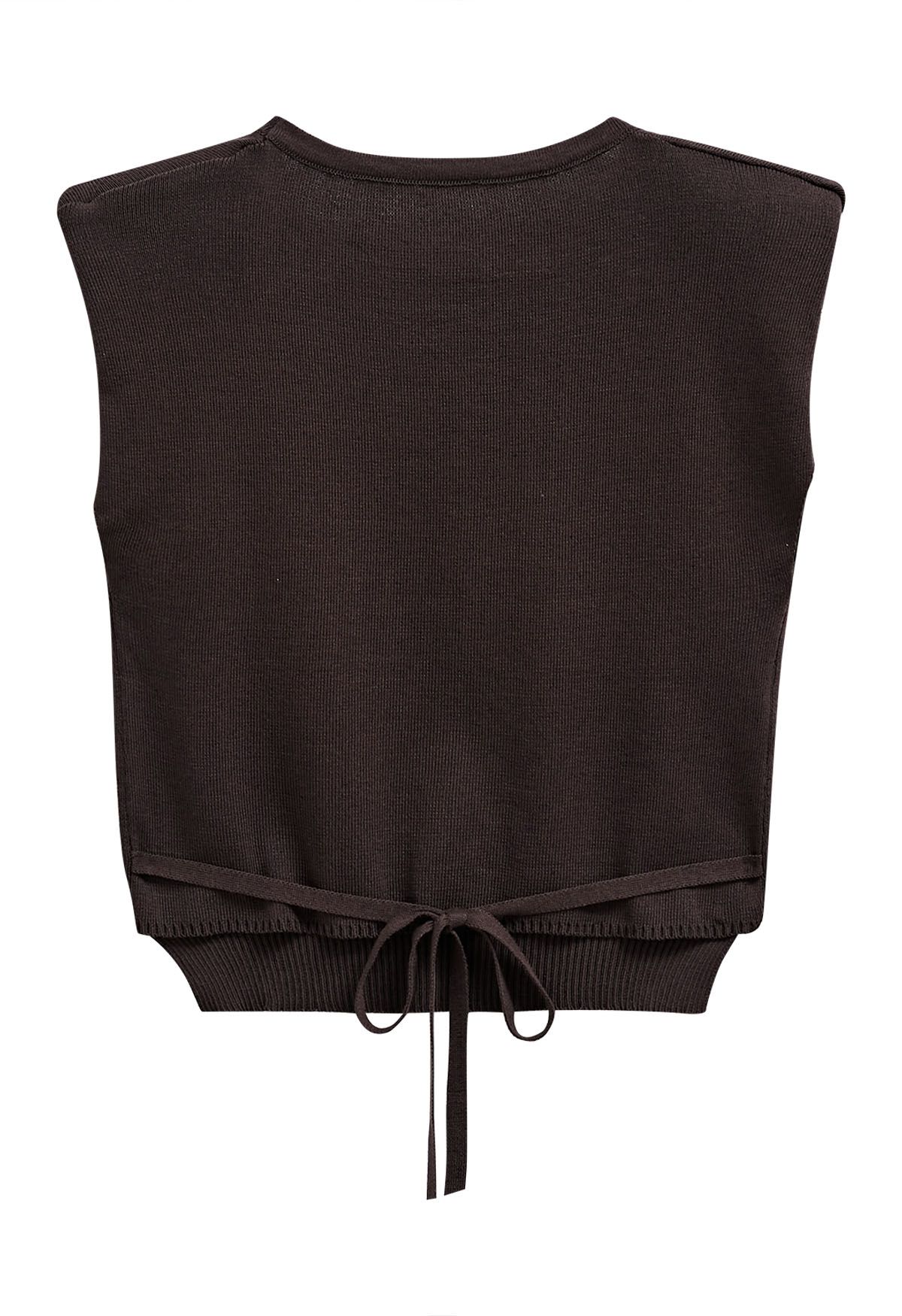 Tie-Back Sleeveless Rib Knit Top in Brown