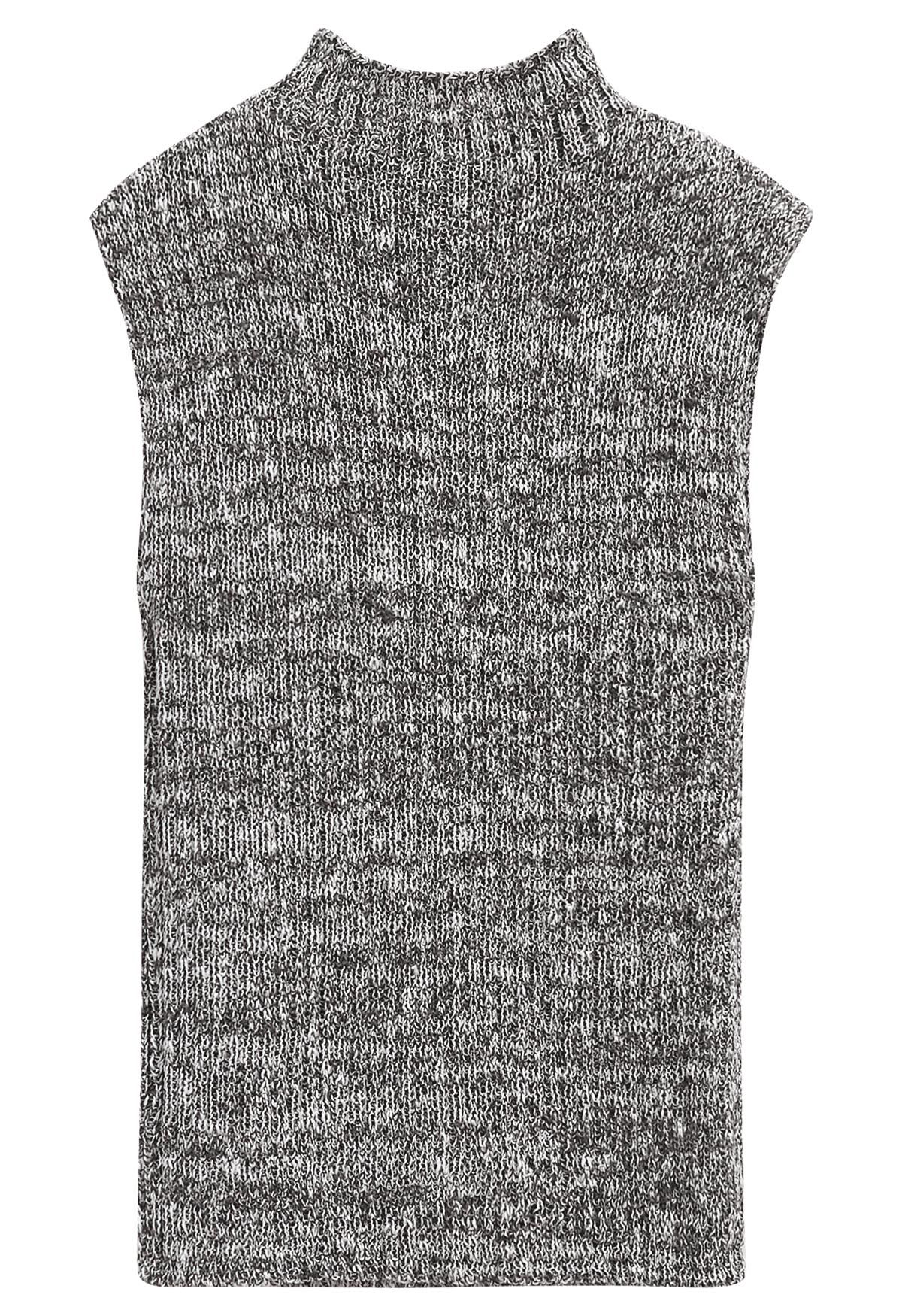 3D Crochet Flower Sleeveless Knit Top in Grey