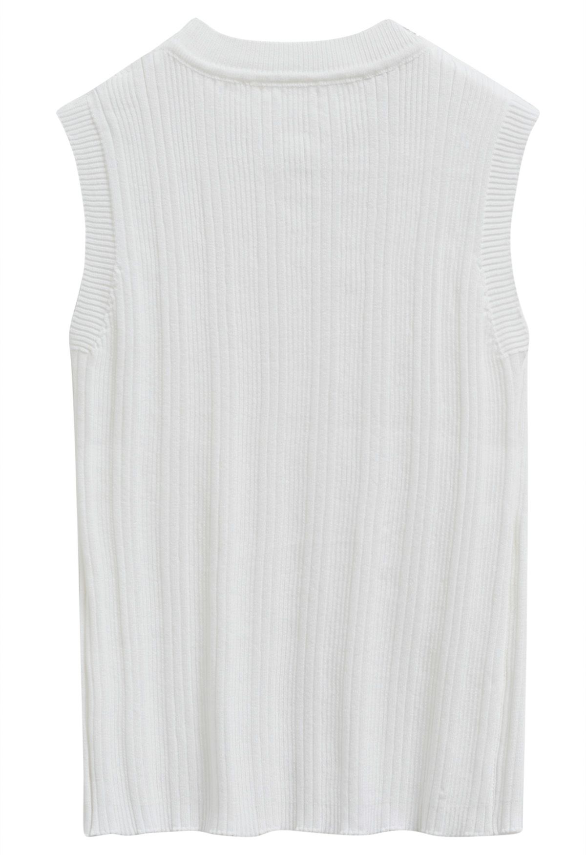 Pearl Trimmed Sleeveless Knit Top in White