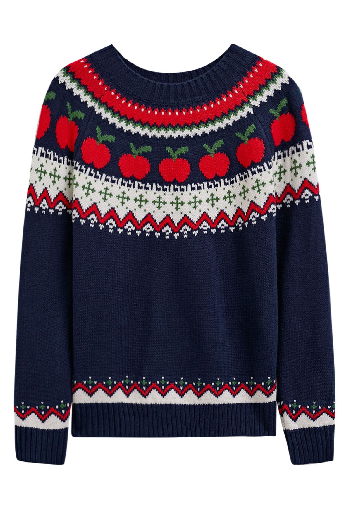 Apple Delight Long Sleeves Knit Sweater in Navy