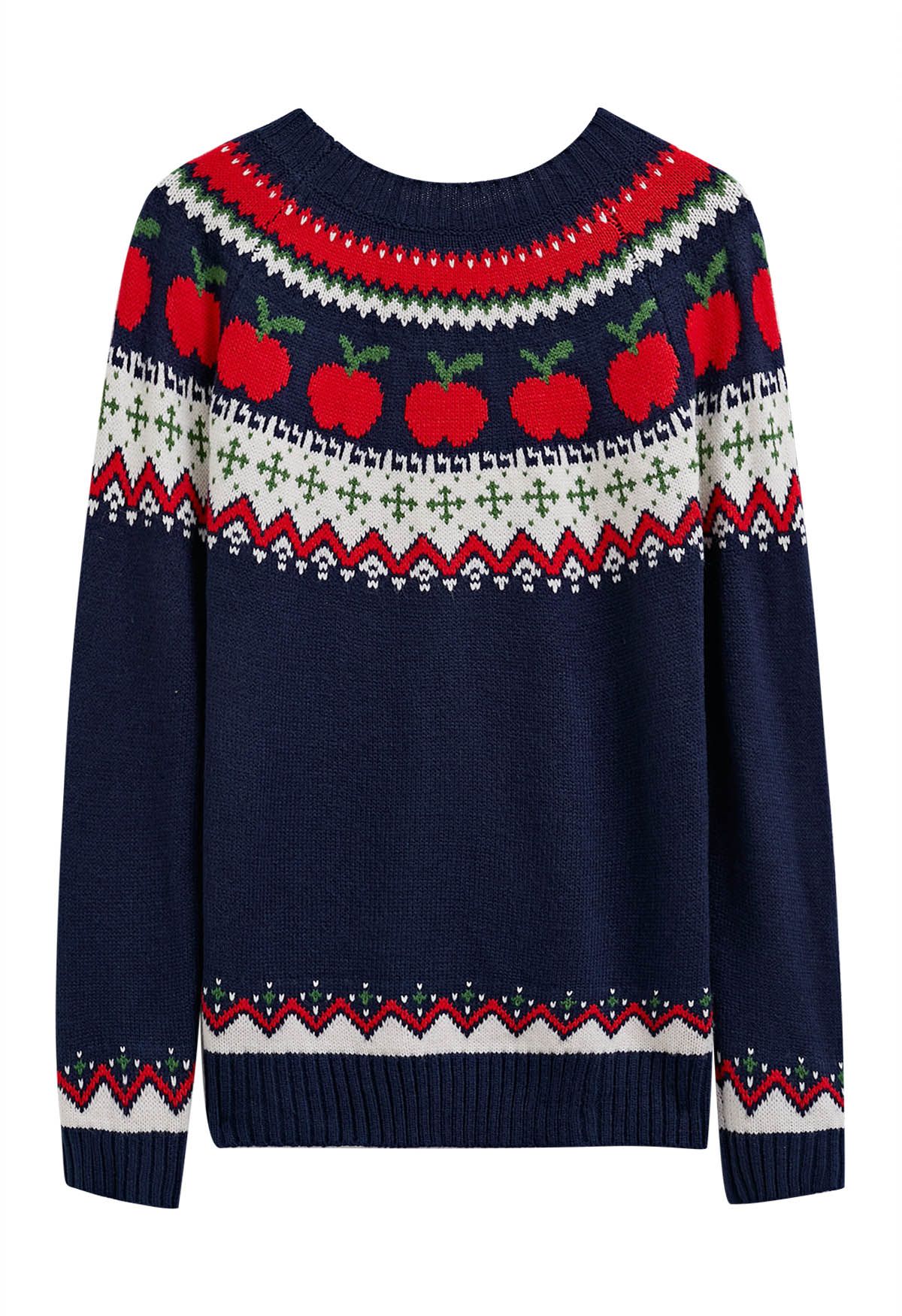 Apple Delight Long Sleeves Knit Sweater in Navy