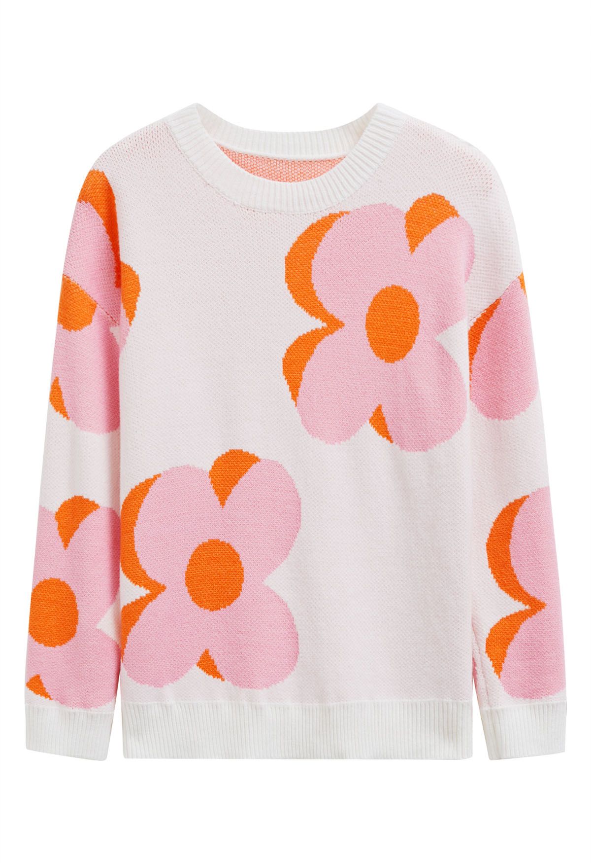 Flowering Day Jacquard Knit Sweater in White