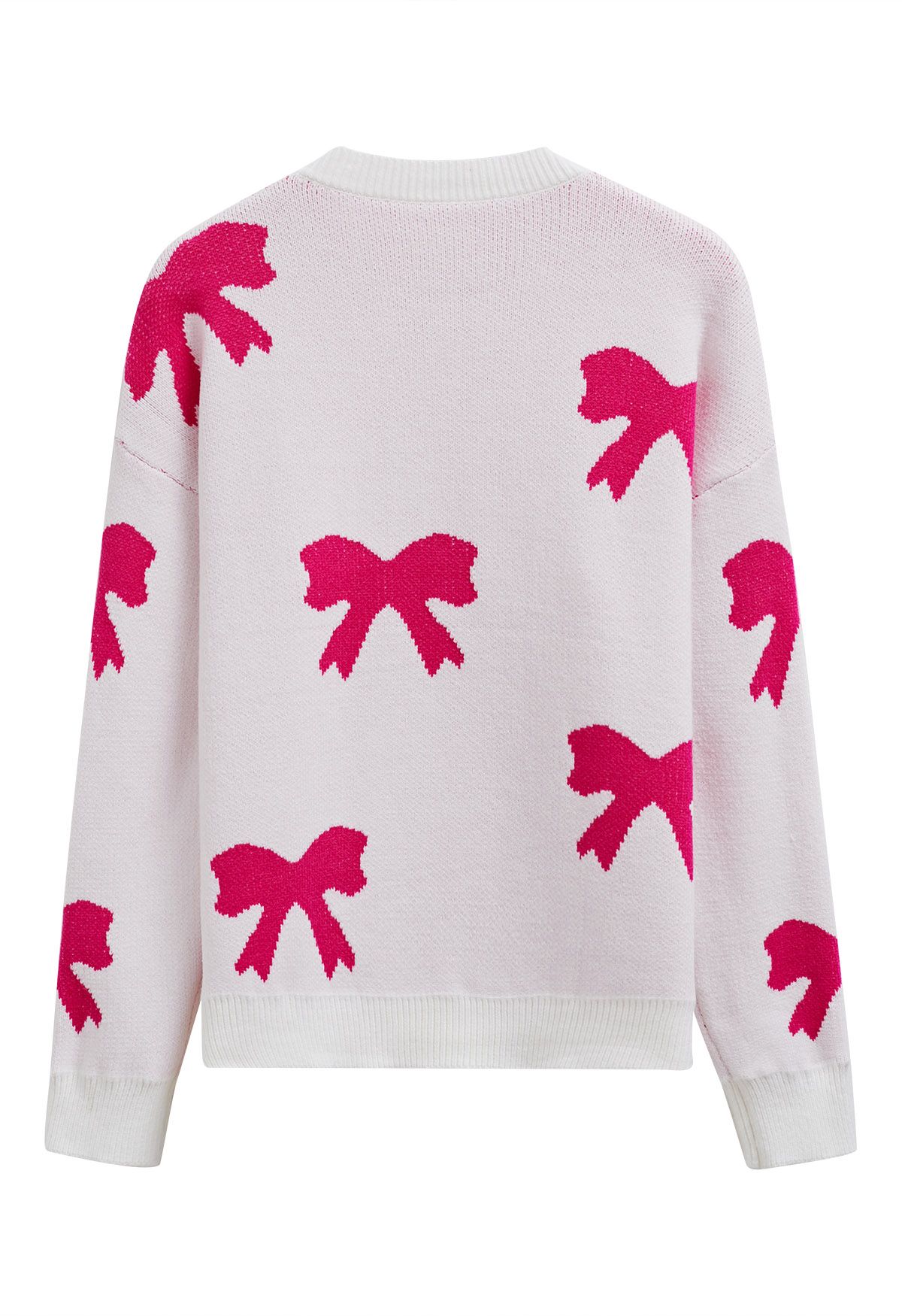 Pink Cartoon Bowknot Jacquard Knit Sweater