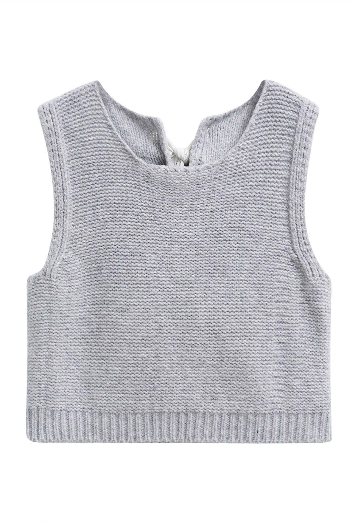 Sweet Bow-Tie Back Knit Vest in Grey