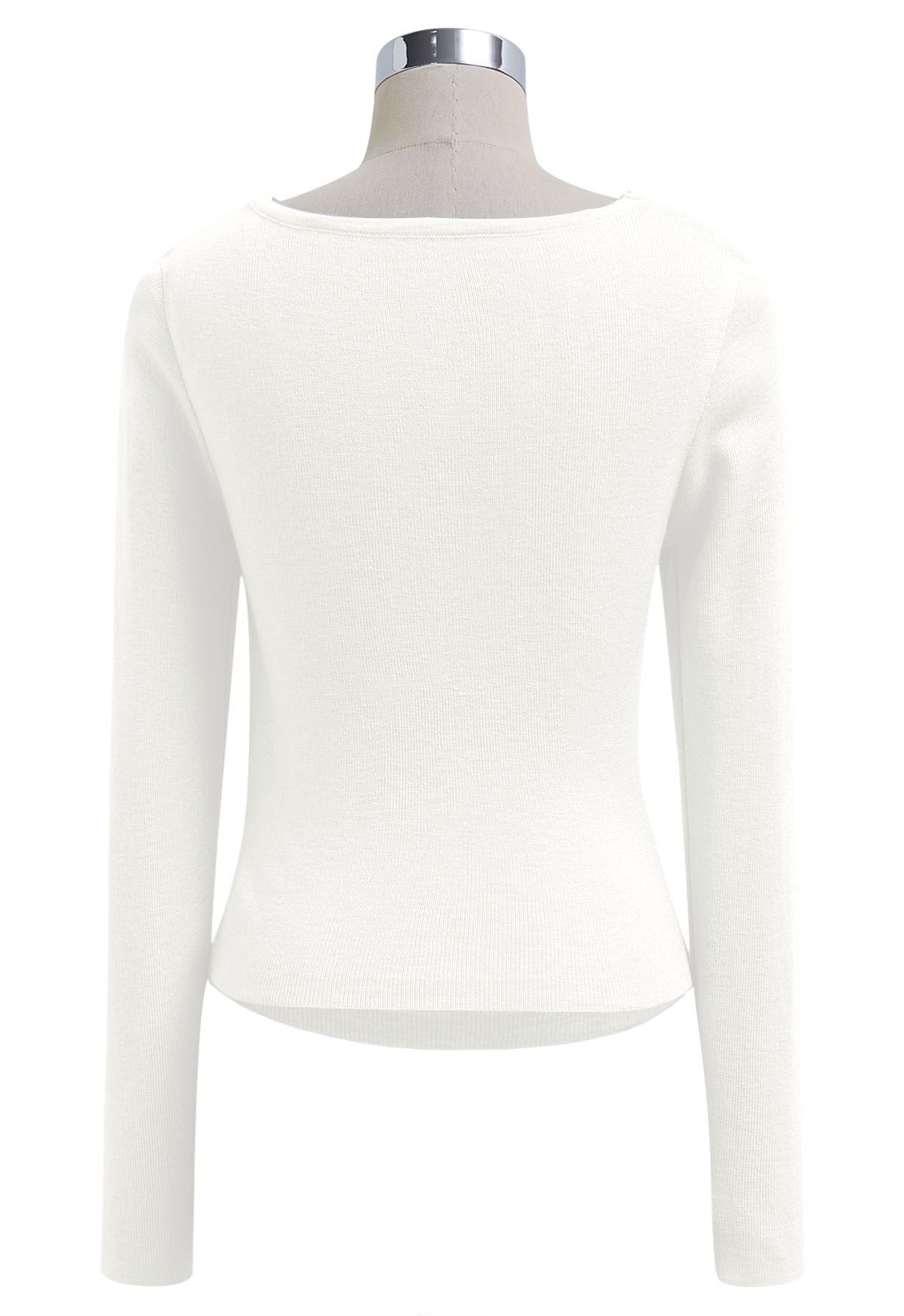 Gentle Crossover Long-Sleeve Knit Top in White