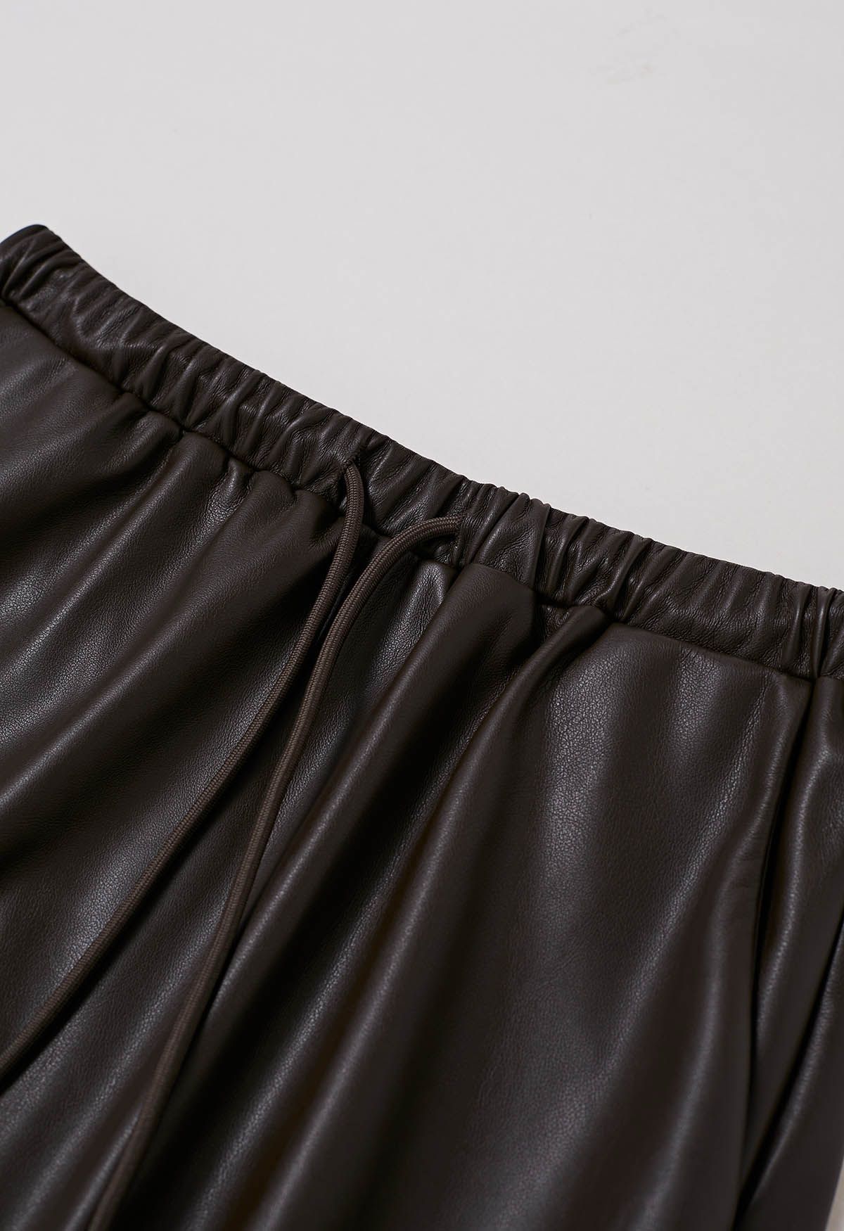 On-Duty Faux Leather Drawstring Shift Skirt in Chocolate