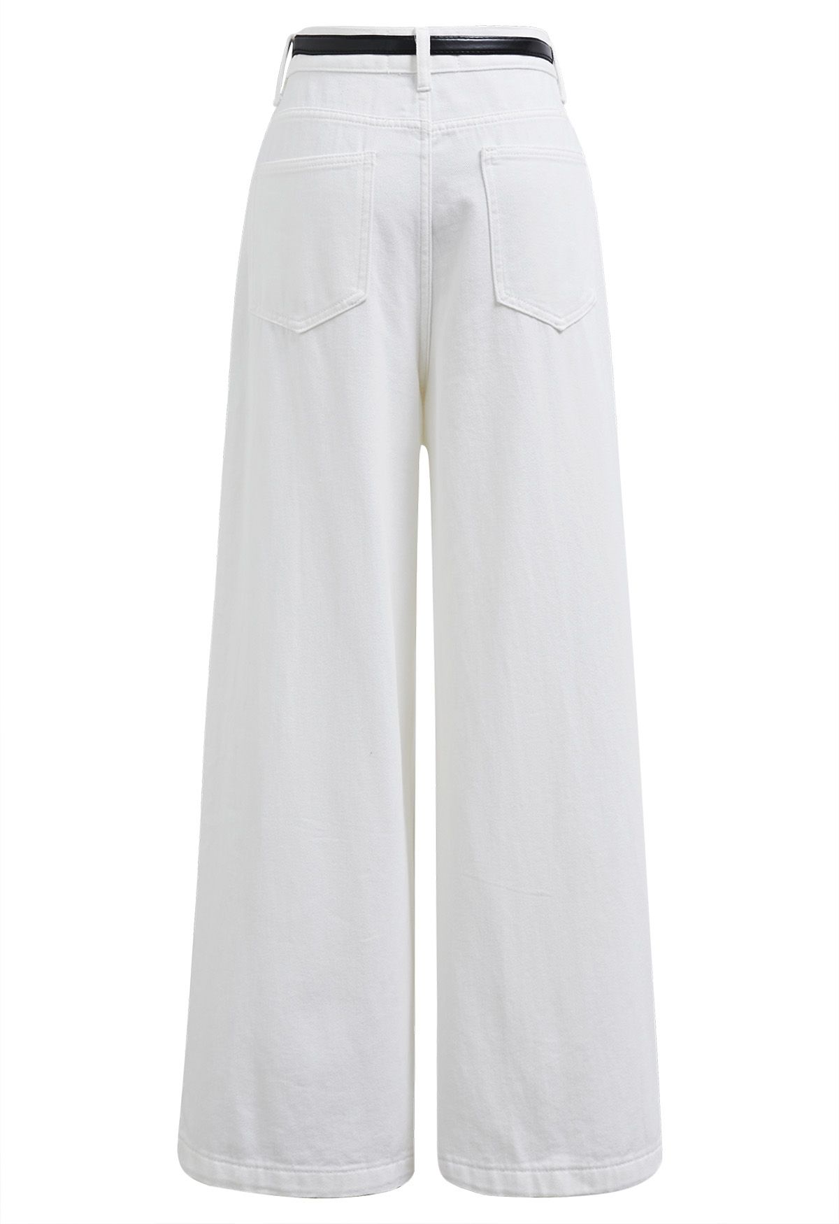 Iconic Silhouette Belted Palazzo Jeans in White