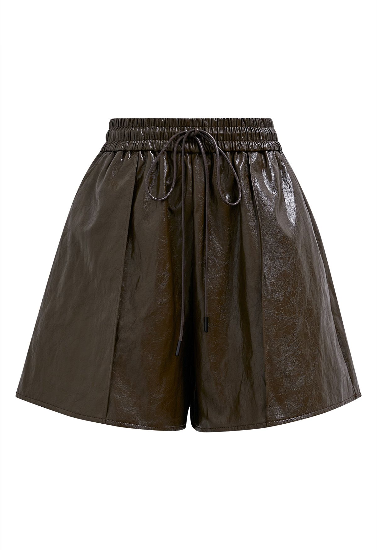 Urban Chic Faux Leather Drawstring Shorts in Chocolate