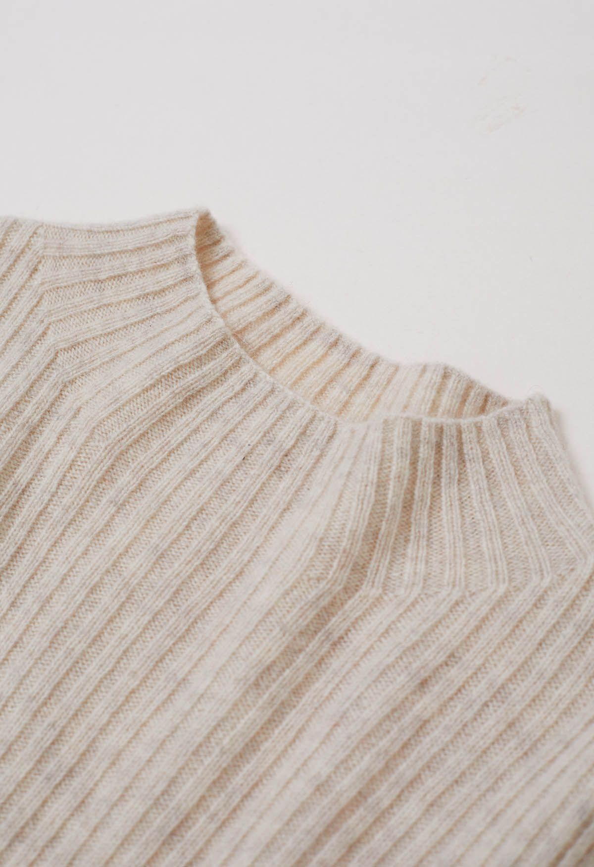 Elemental Mock Neck Long-Sleeve Wool Sweater in Linen