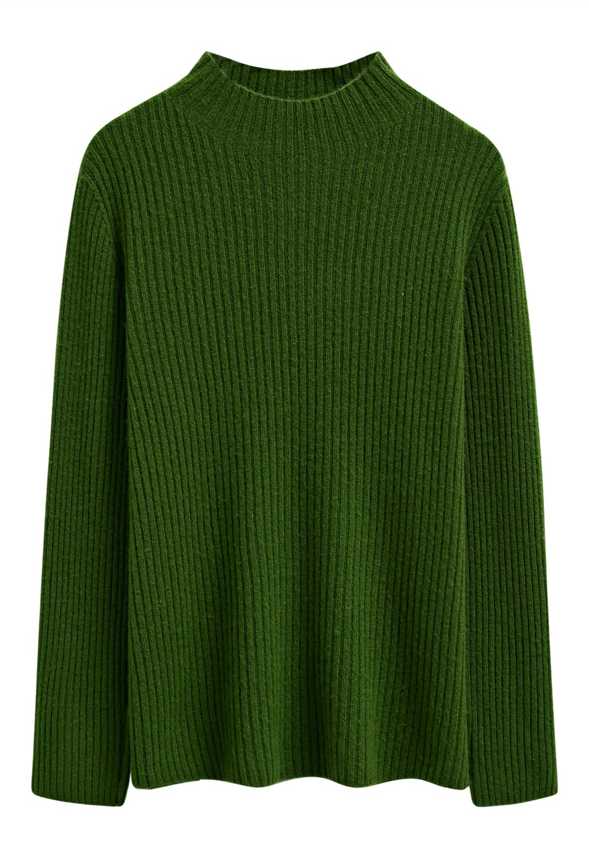 Elemental Mock Neck Long-Sleeve Wool Sweater in Dark Green