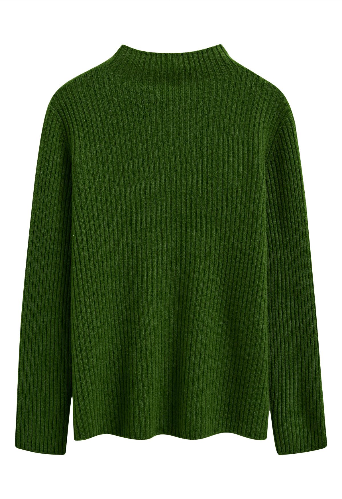 Elemental Mock Neck Long-Sleeve Wool Sweater in Dark Green