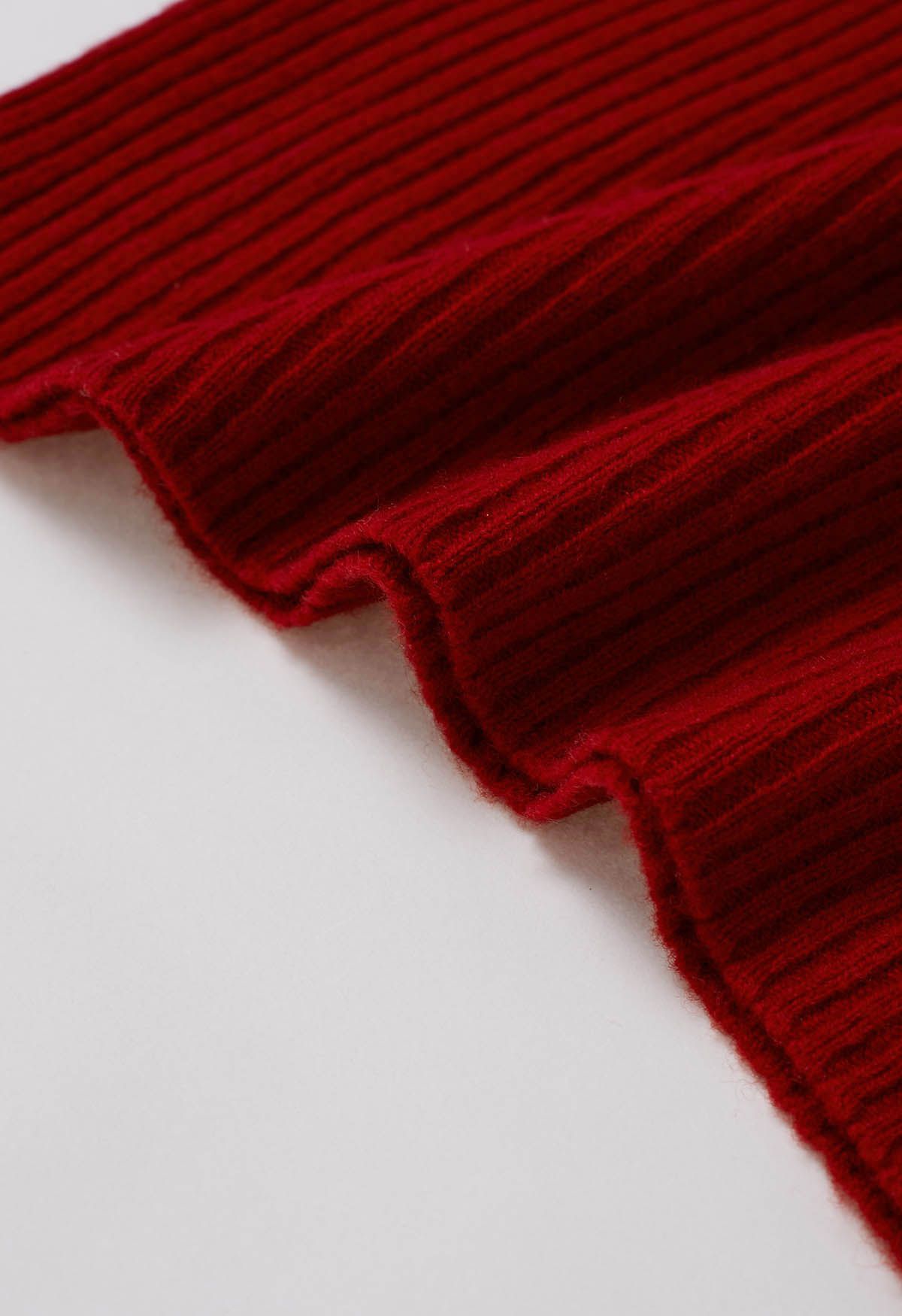 Elemental Mock Neck Long-Sleeve Wool Sweater in Red