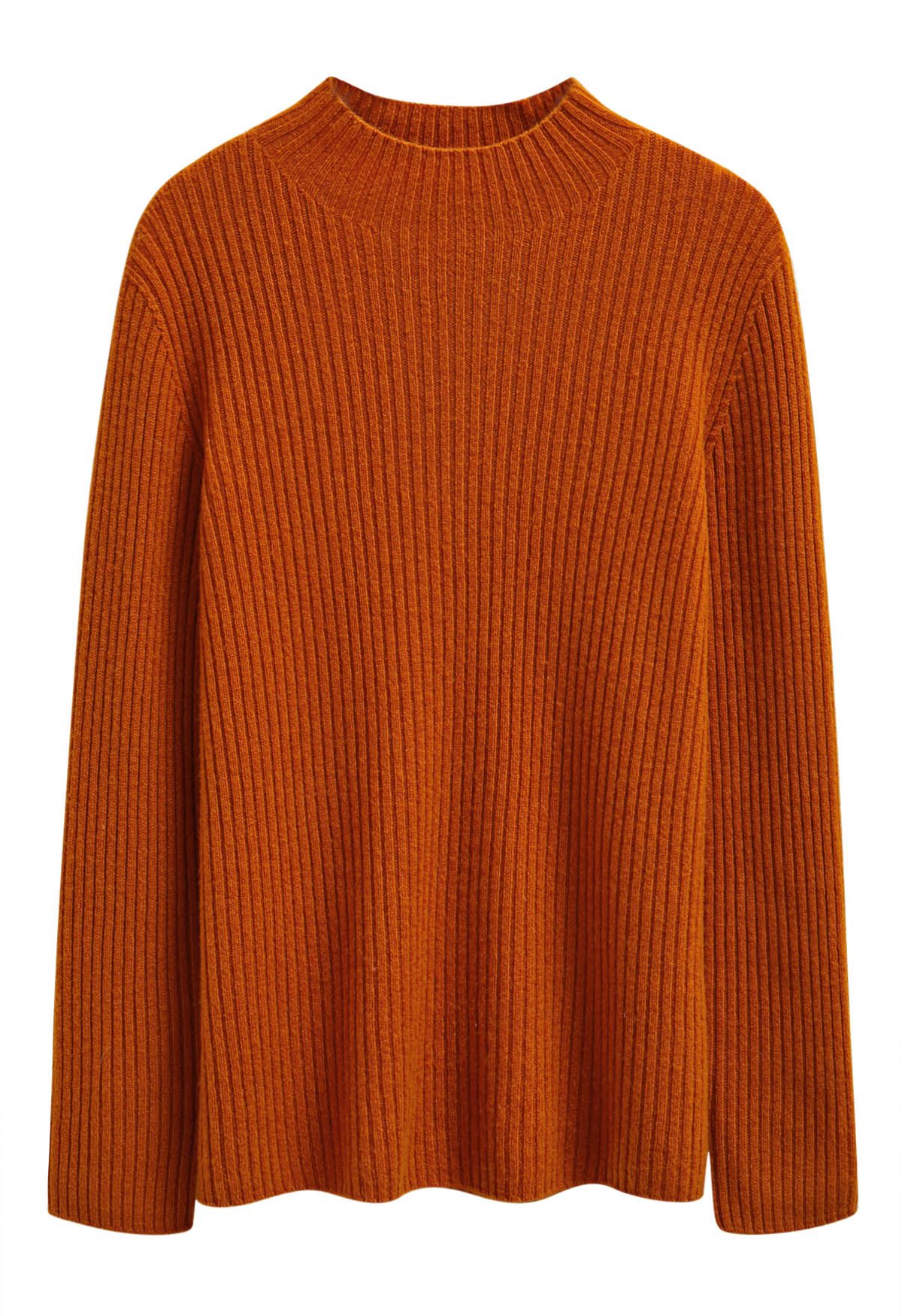 Elemental Mock Neck Long-Sleeve Wool Sweater in Orange