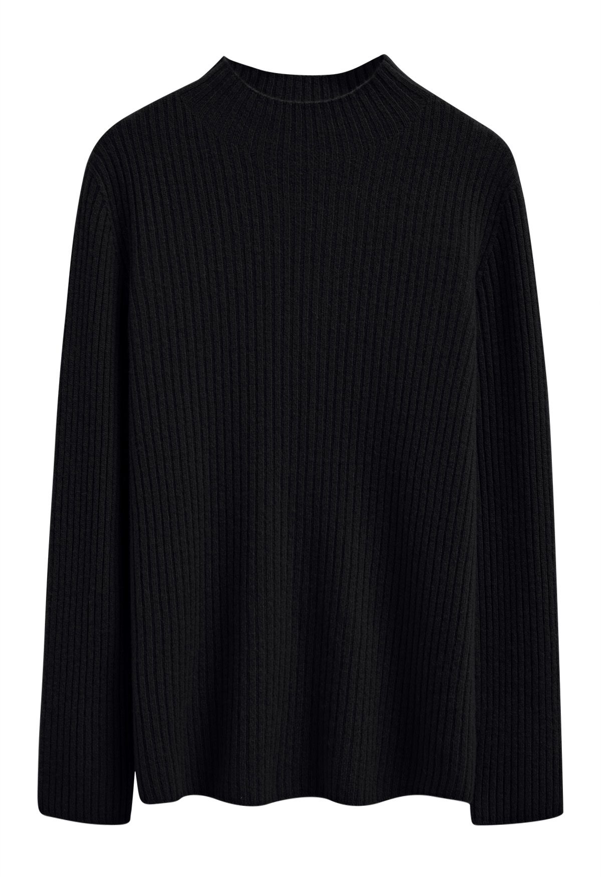 Elemental Mock Neck Long-Sleeve Wool Sweater in Black