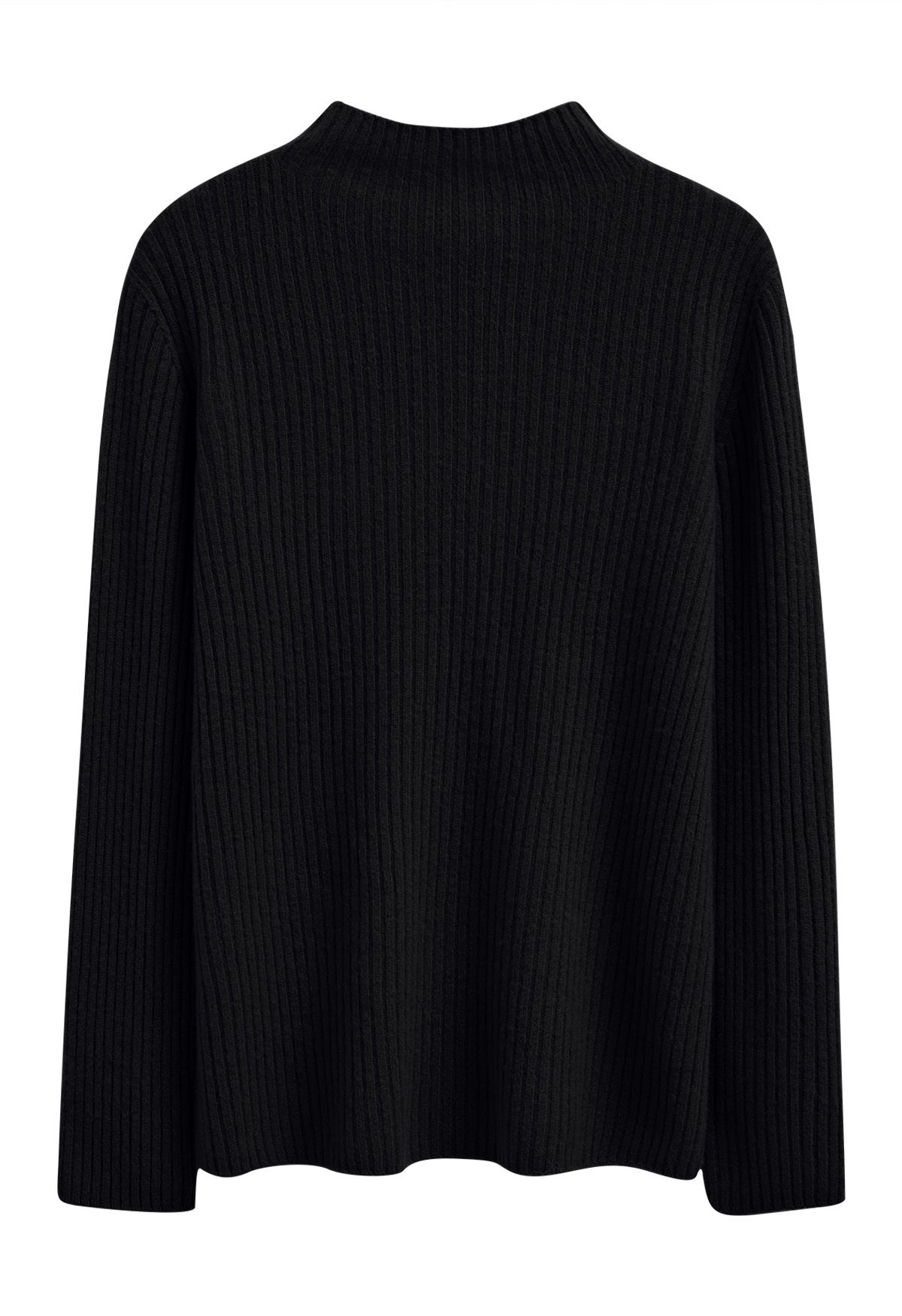 Elemental Mock Neck Long-Sleeve Wool Sweater in Black