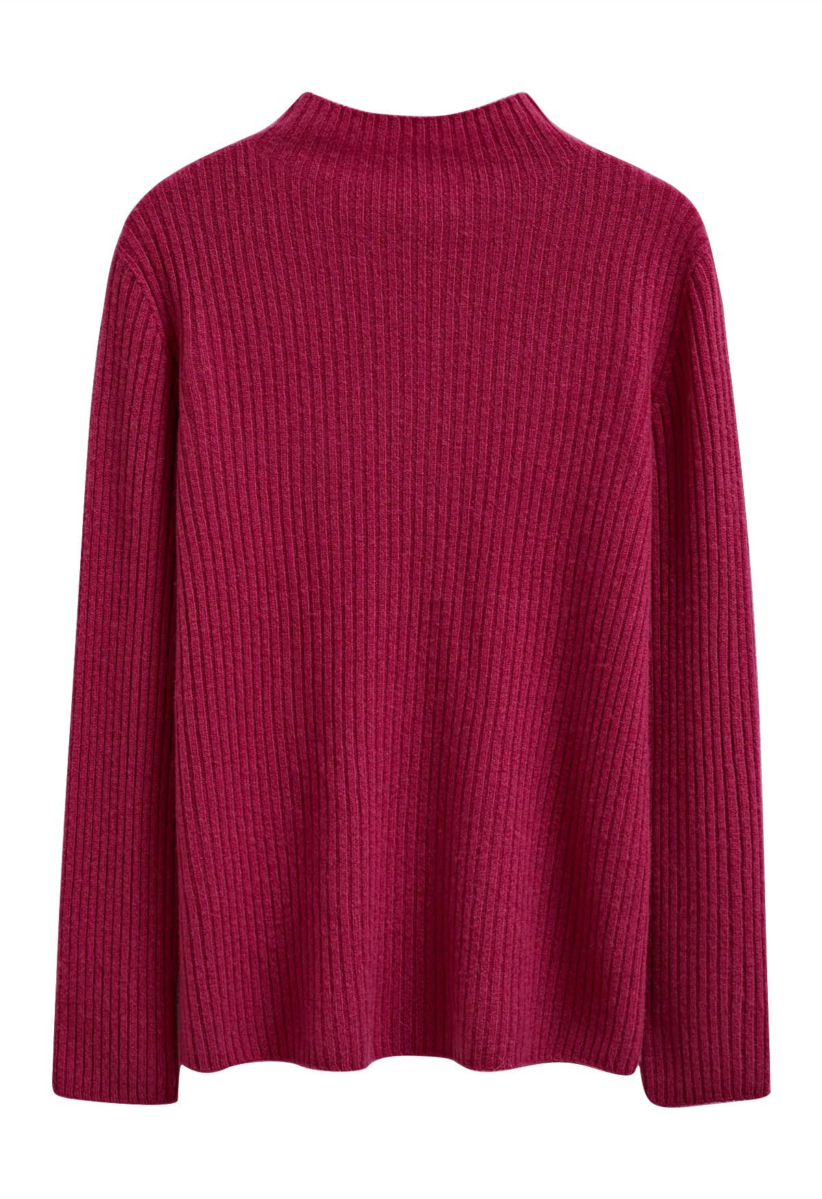 Elemental Mock Neck Long-Sleeve Wool Sweater in Magenta