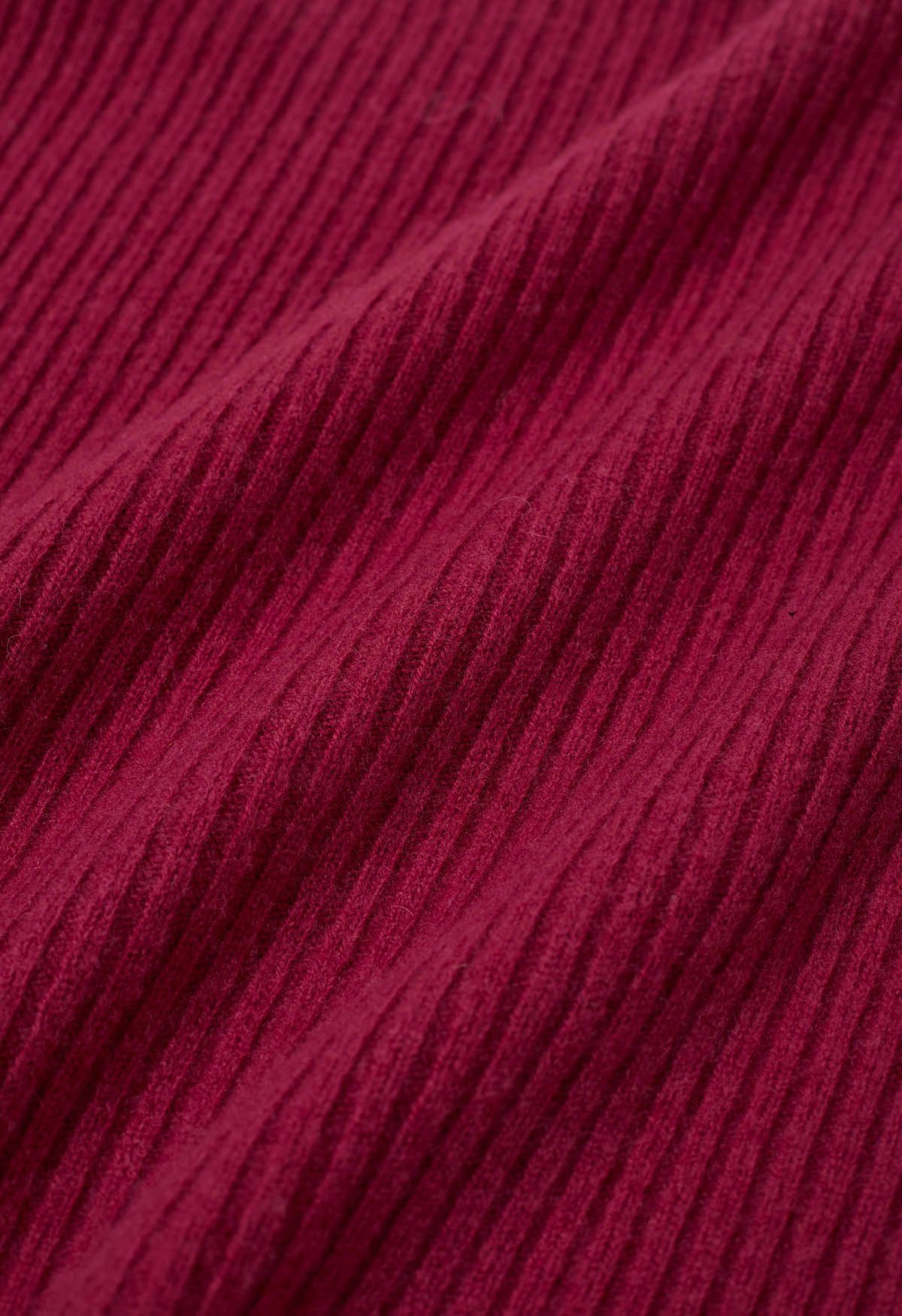 Elemental Mock Neck Long-Sleeve Wool Sweater in Magenta