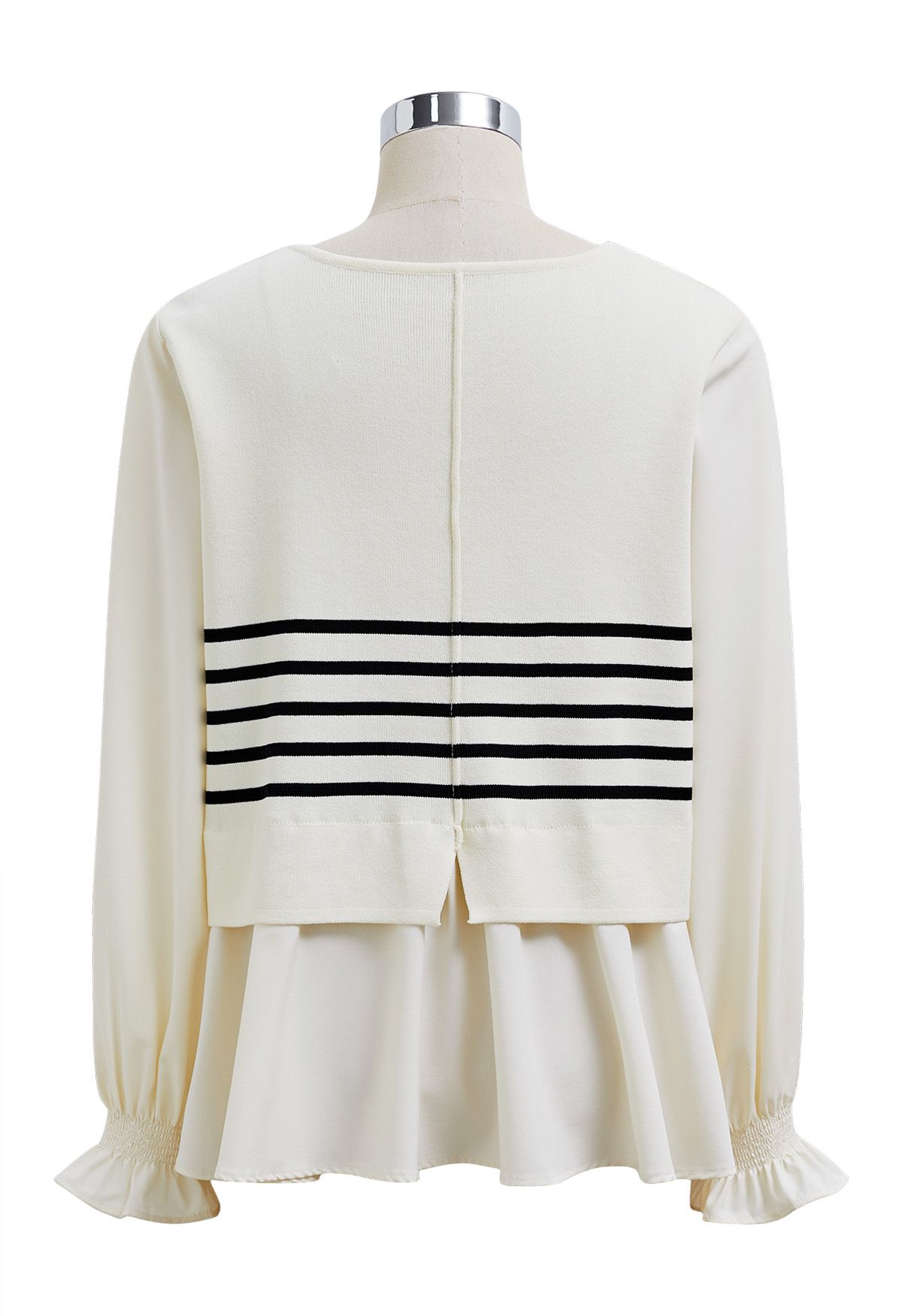 Chic Striped Knit Spliced Peplum Top in Cream