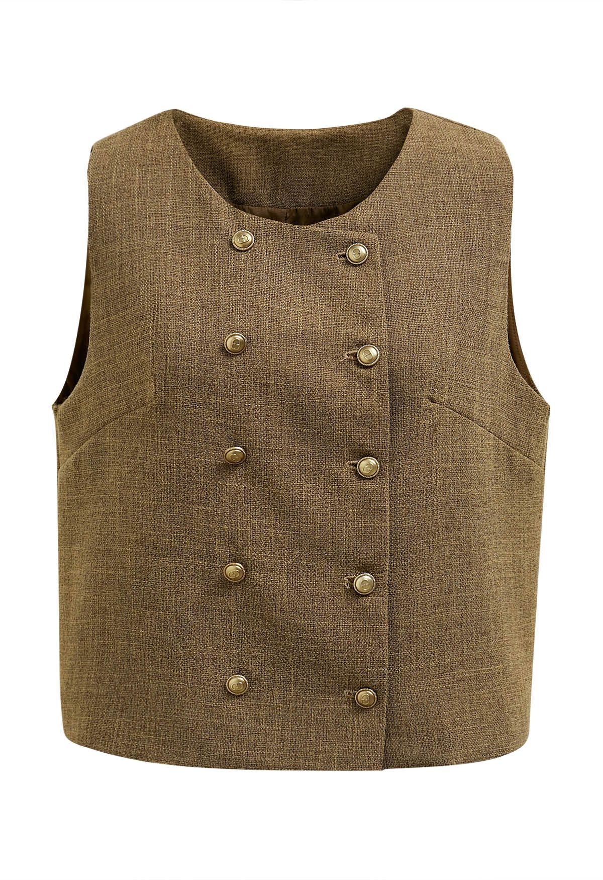 Preppy Style Double-Breasted Vest in Camel