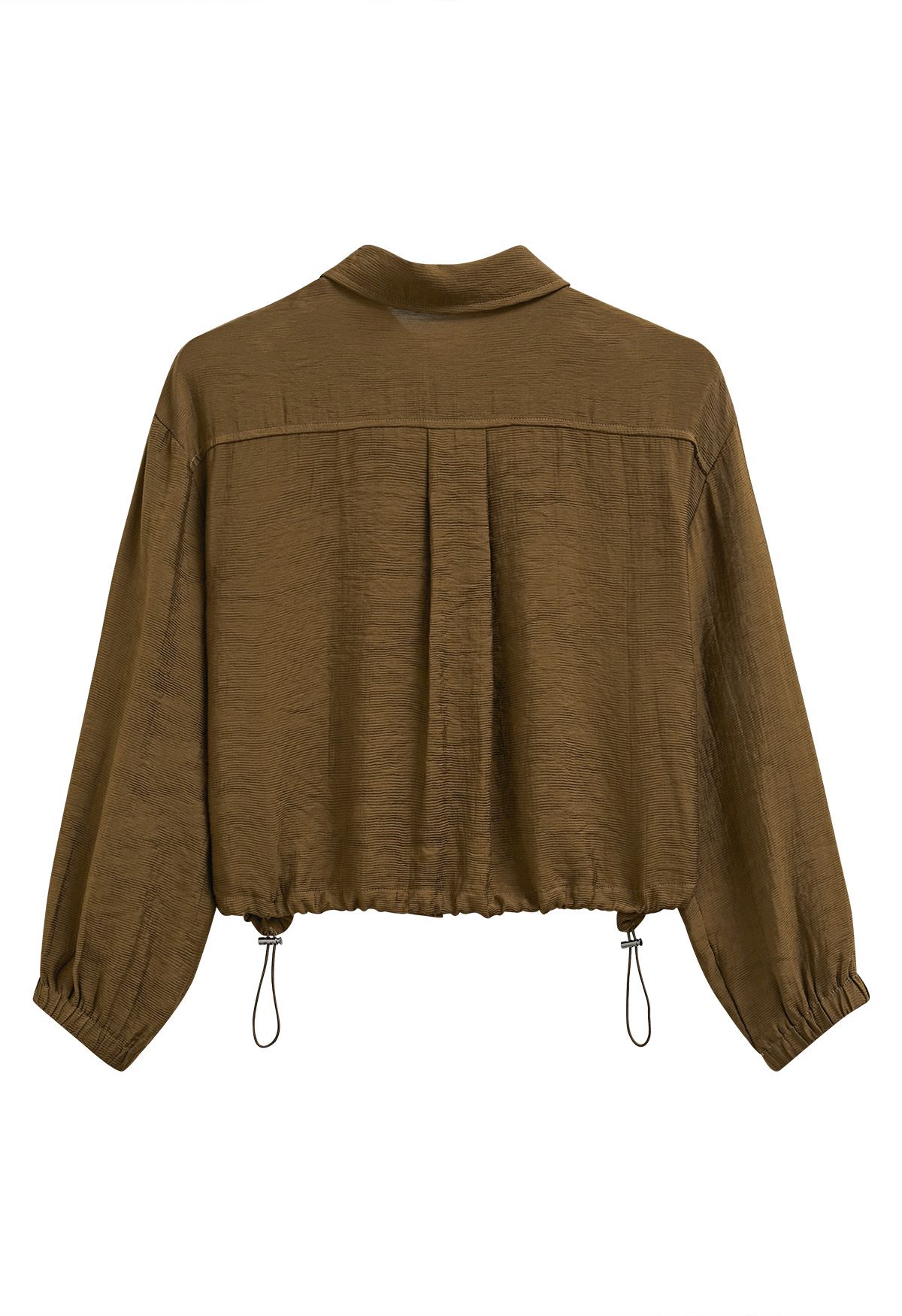 Collared Button Down Drawstring Shirt in Brown