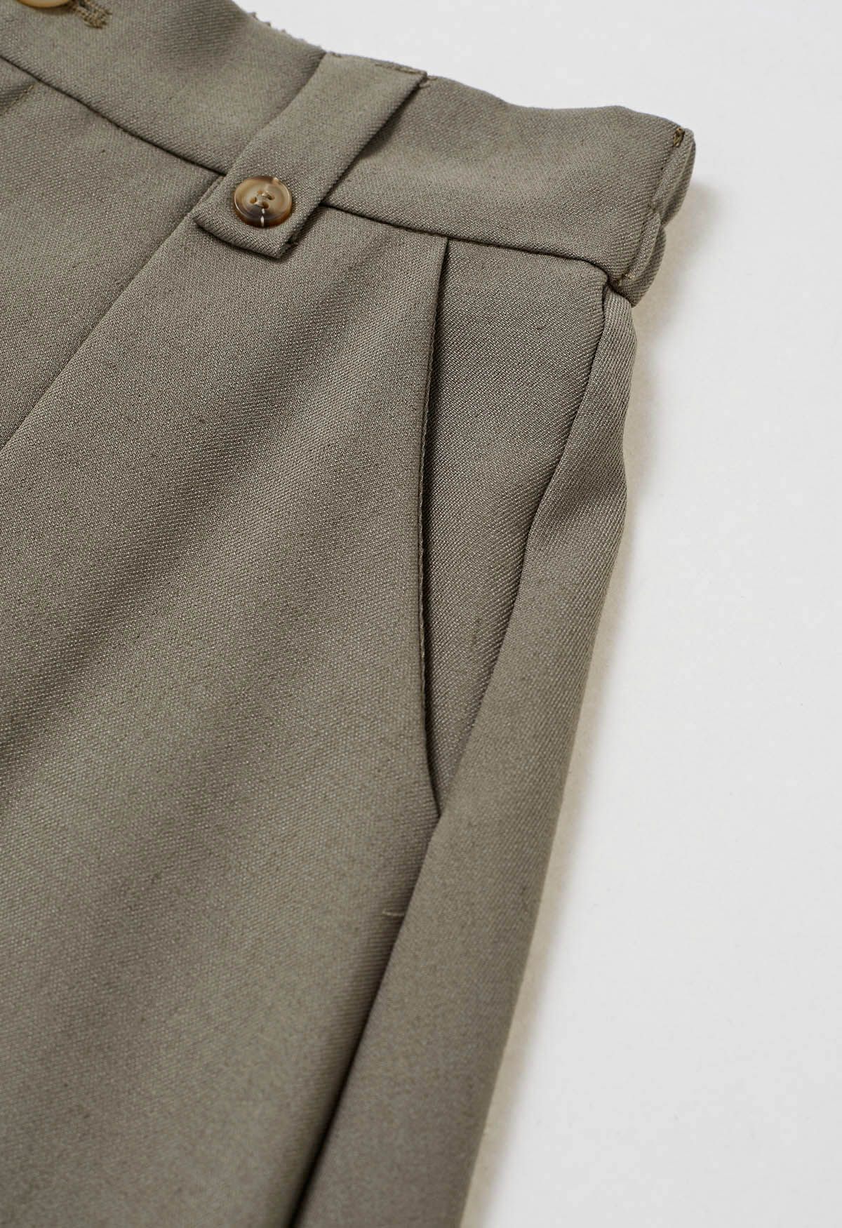 Dignified Buttons Trim A-Line Midi Skirt in Khaki