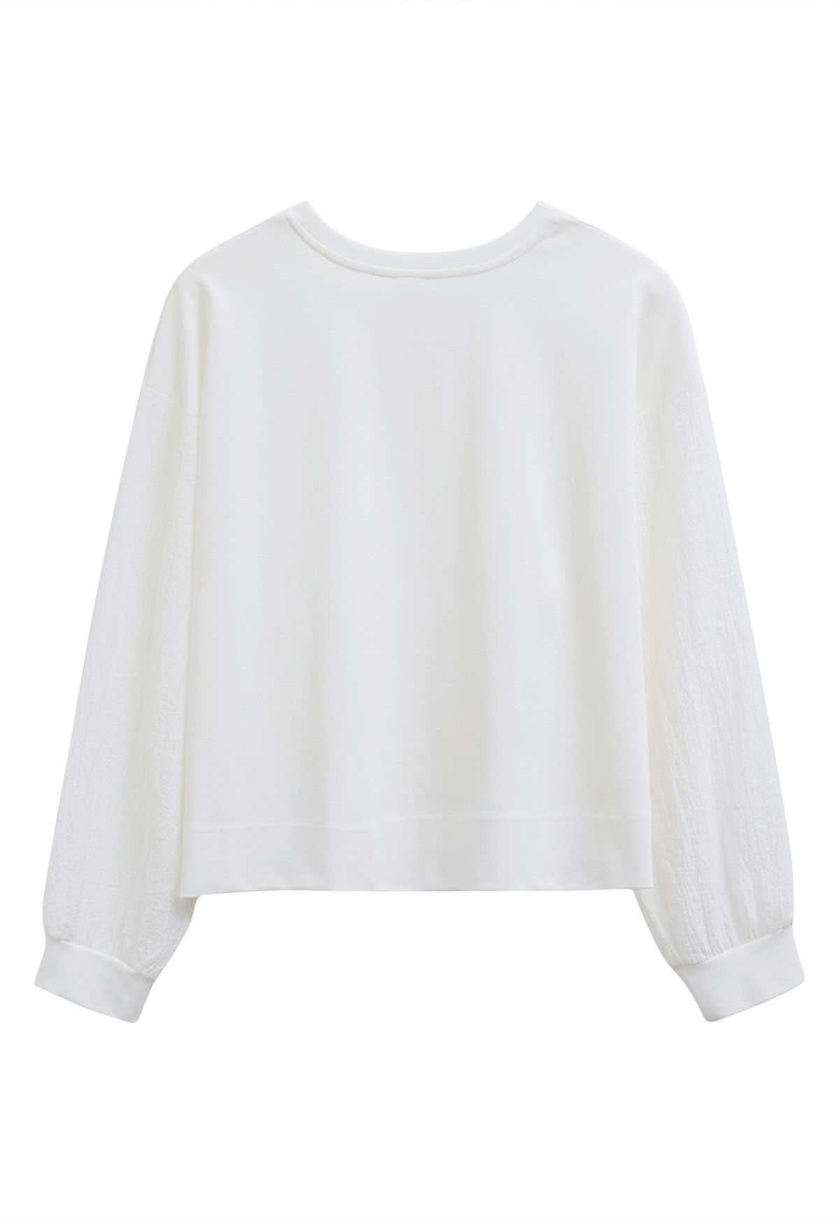 Texture Panelled Crop Sweatshirt in White