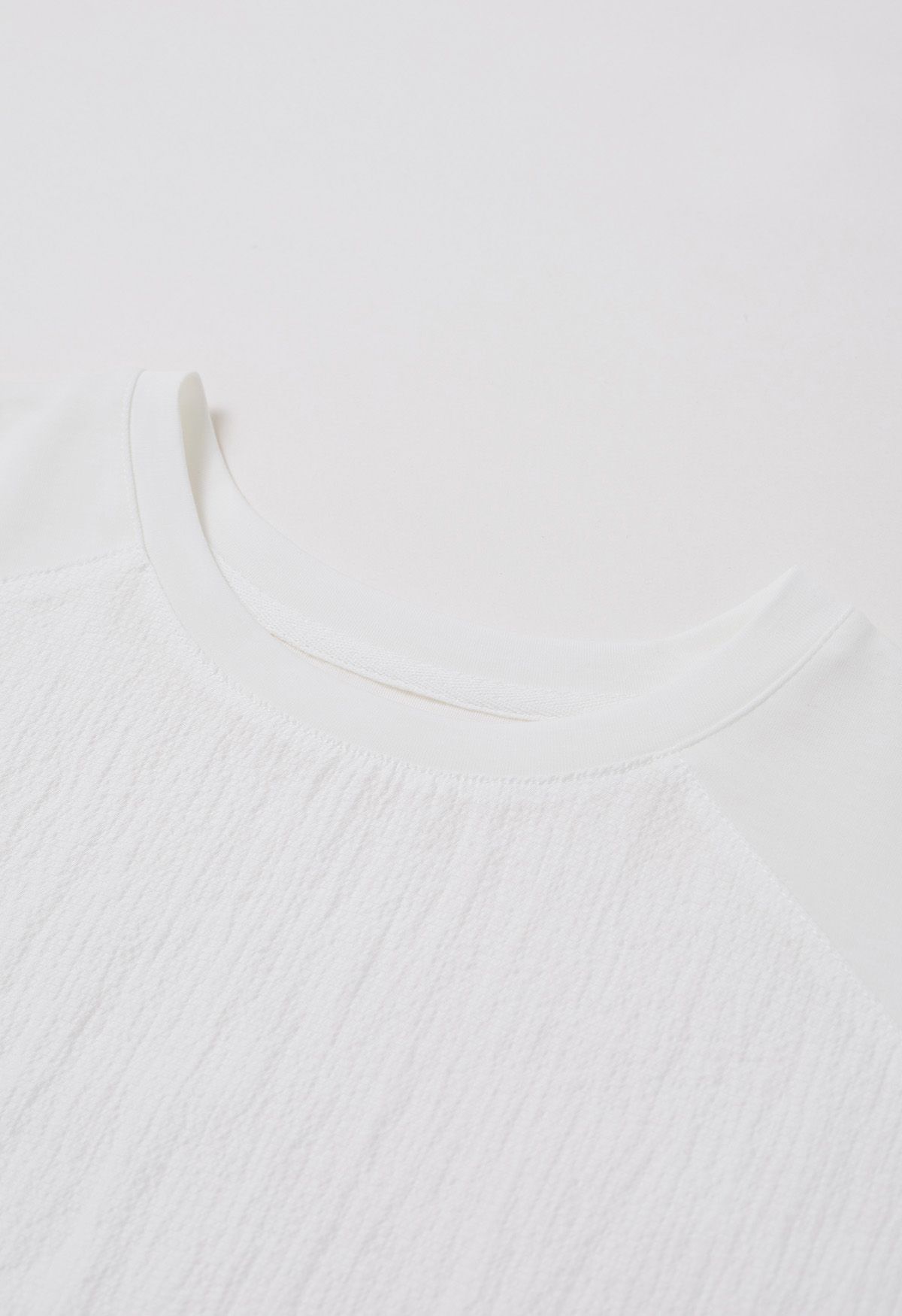 Texture Panelled Crop Sweatshirt in White