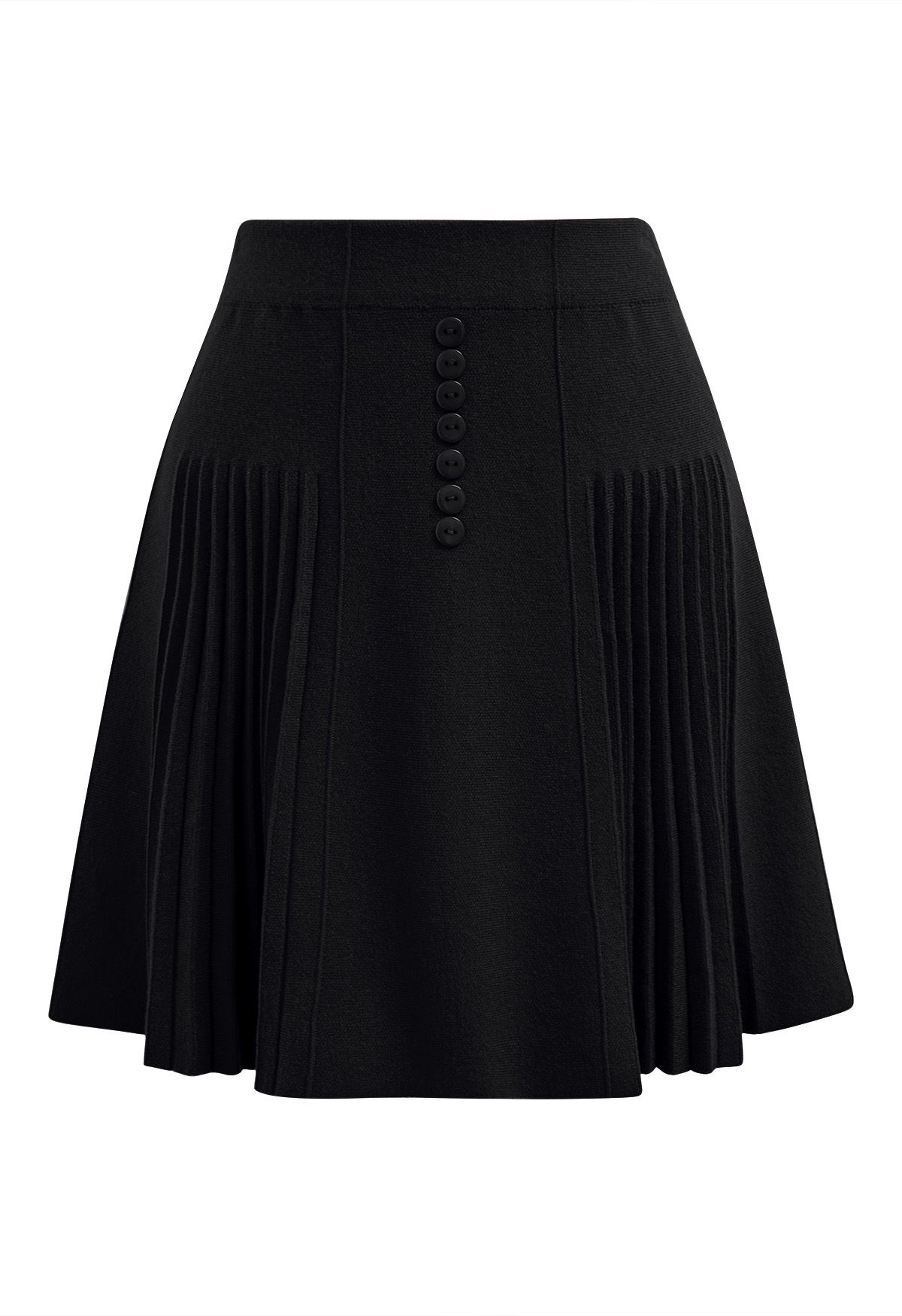 Refined Pleats Button Trim Knitted Mini Skirt in Black