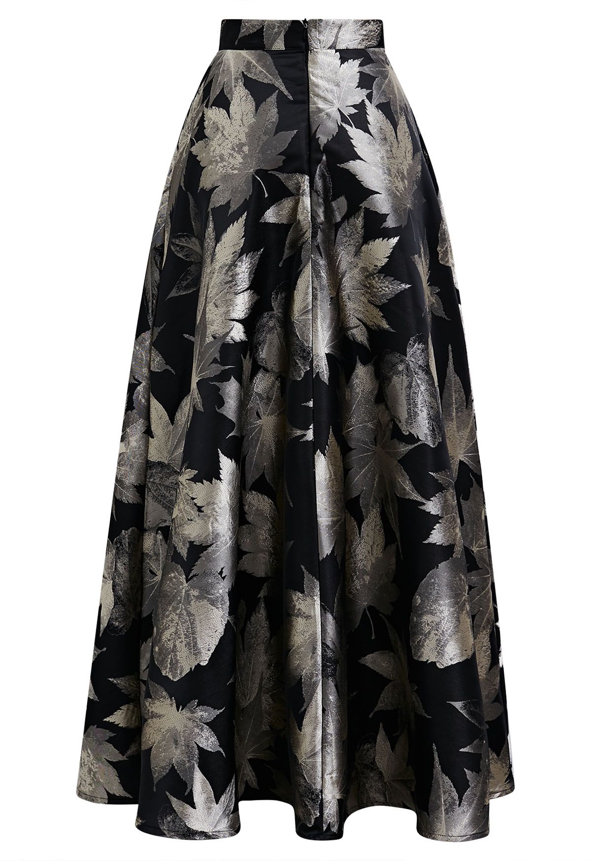 Opulent Maple Leaf Jacquard Flare Maxi Skirt