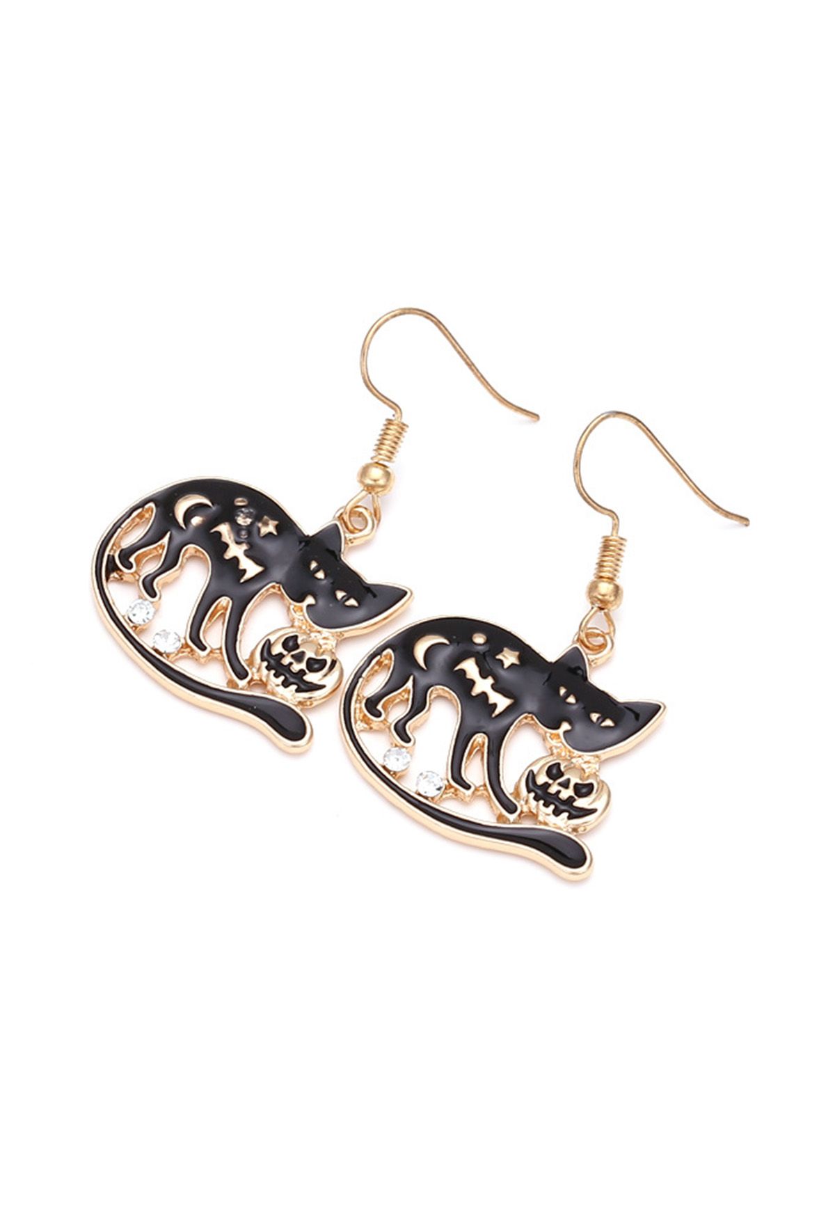 Starry Night Cat Spooky Pumpkin Earrings