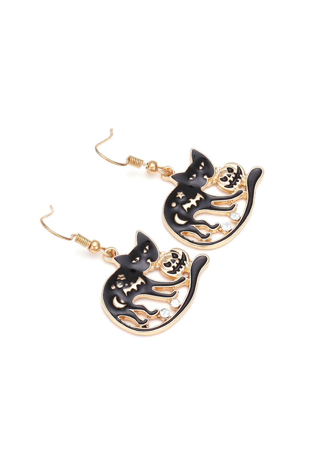 Starry Night Cat Spooky Pumpkin Earrings