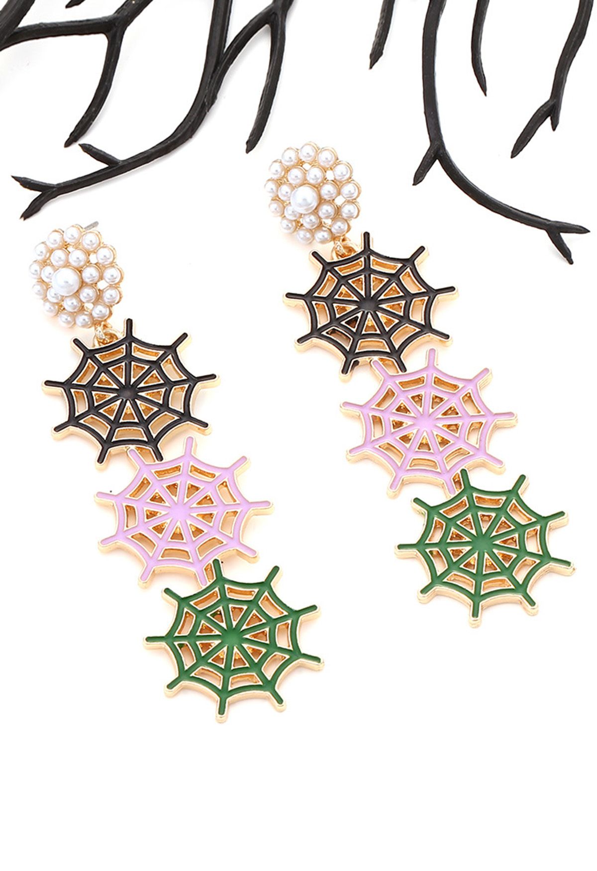 Multi-Color Spider Web Pearly Earrings