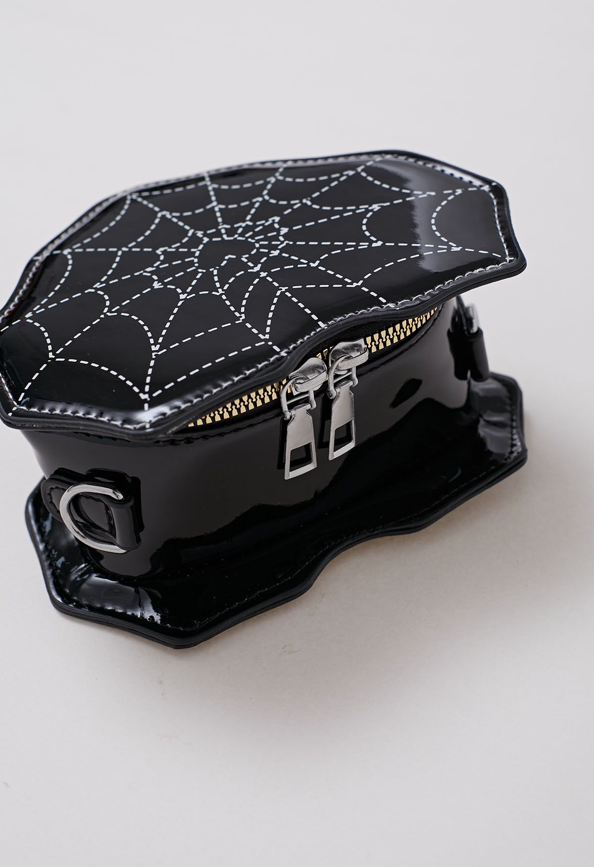 Spider Web Print Heart Crossbody Bag in Black