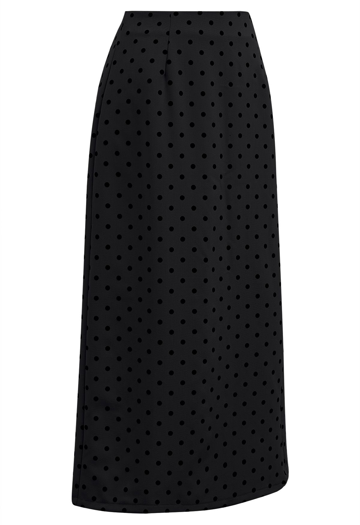 Velvet Polka Dot Back Slit Midi Skirt in Smoke